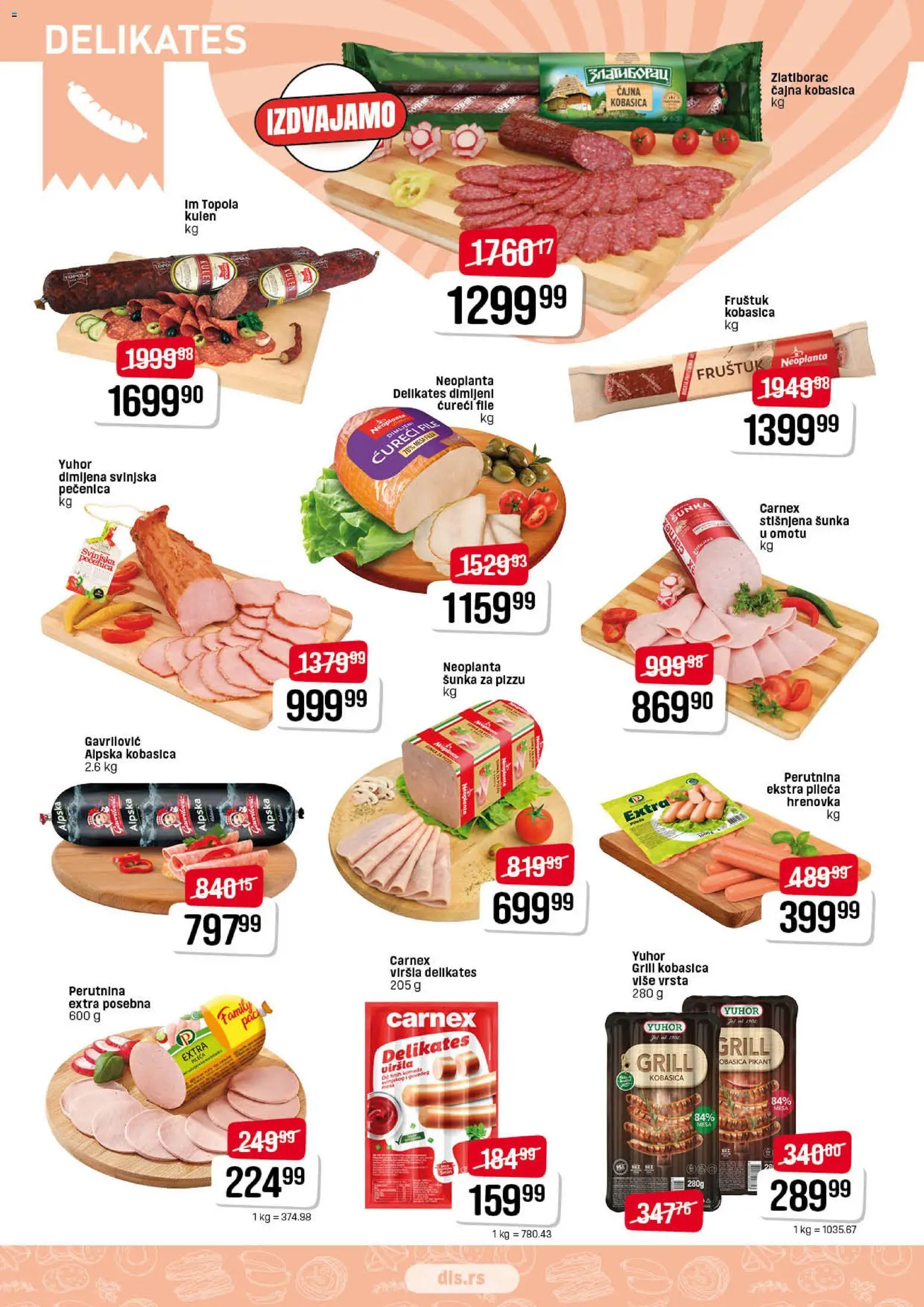 DIS katalog - važi od 20.11.2025 | Strana: 2 | Proizvode: Kulen, Ćureći file, Šunka, Pečenica