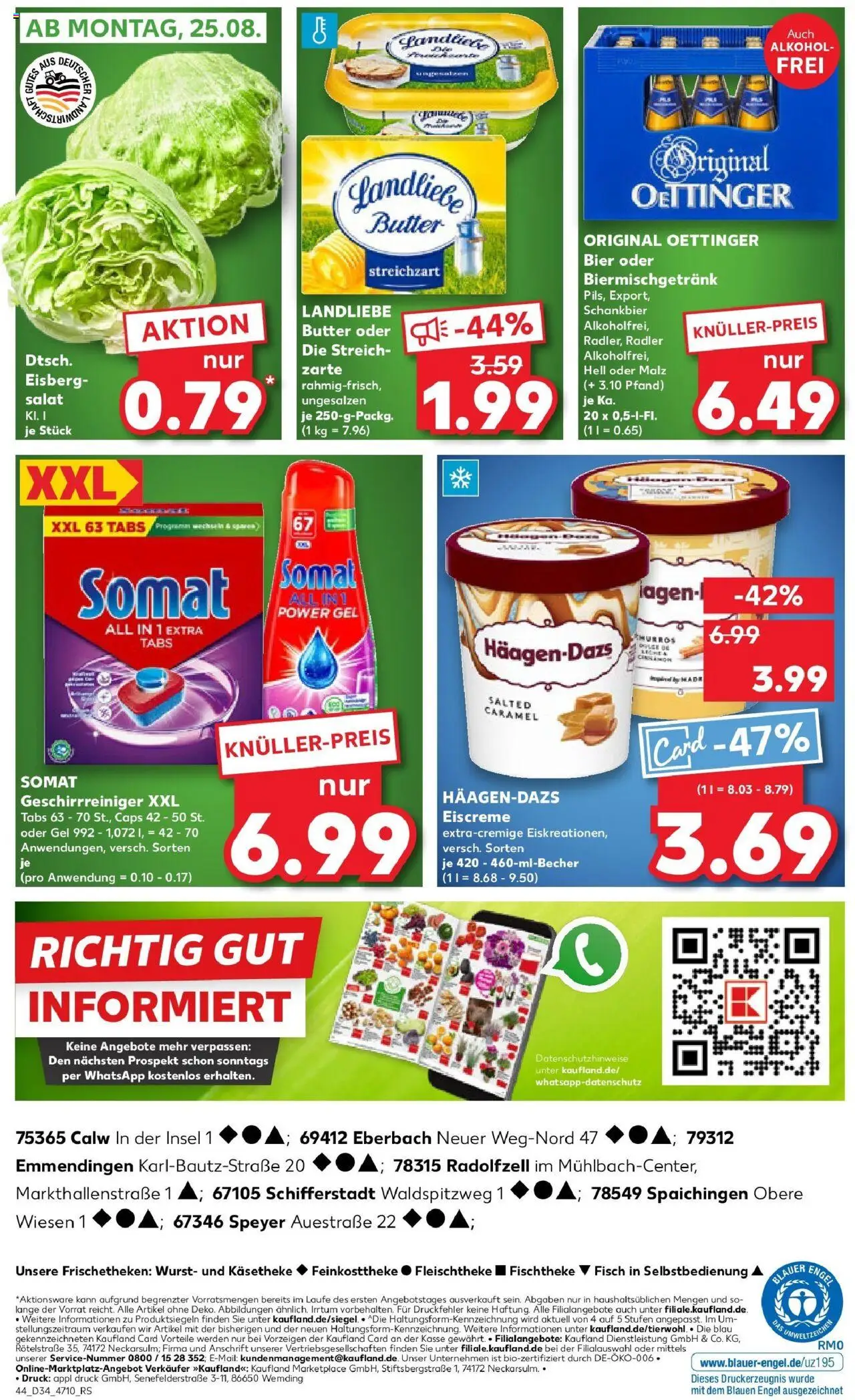 Kaufland prospekt Radolfzell Am Bodensee	 - gültig ab dem 21.08.2025 | Seite: 44 | Produkte: Eiscreme, Radler, Wurst, Salat
