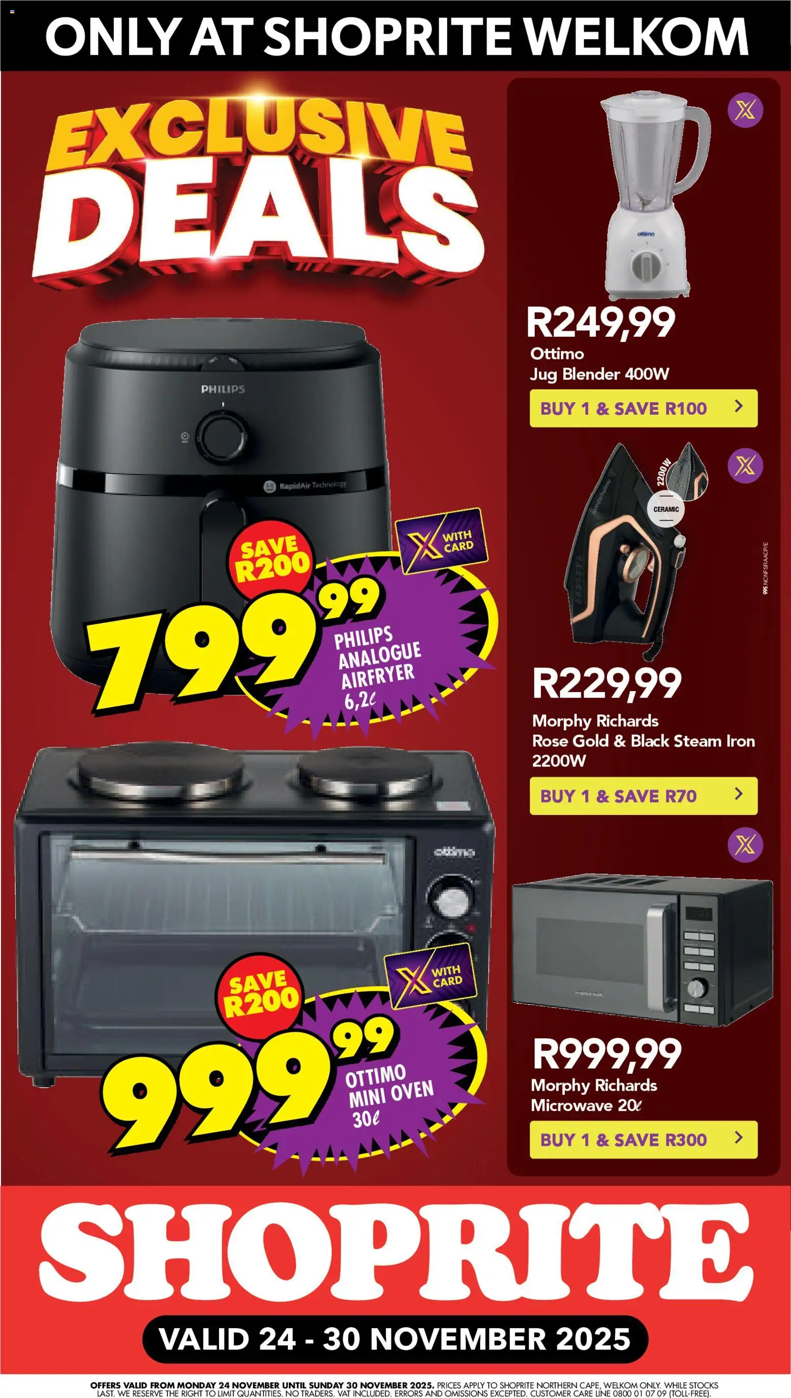 New Shoprite catalogue – valid from 24.11.2025 | Page: 2 | Products: Oven, Iron, Microwave, Blender
