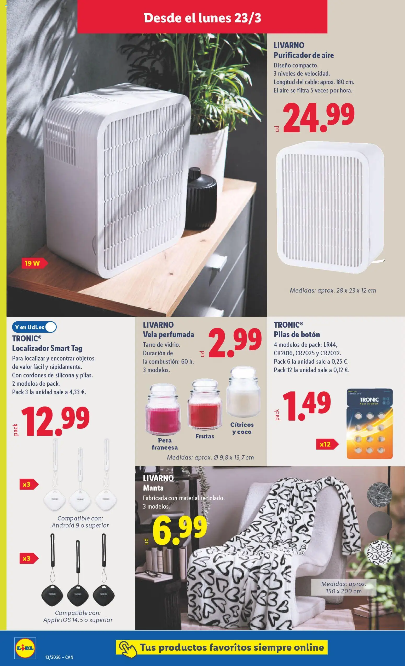 Lidl folleto de bazar │ válido desde el 23.03.2026 | Página: 12 | Productos: Τυρόπιτα, Vela, Cable, Purificador de aire