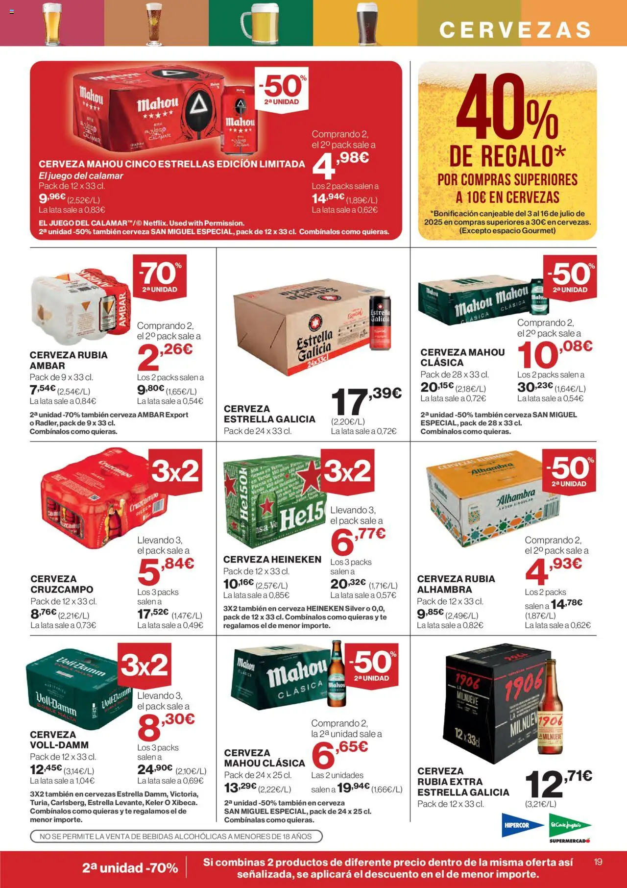 Hipercor catálogo │ válido desde el 19.06.2025 | Página: 21 | Productos: Cerveza, Té, Σπανάκι