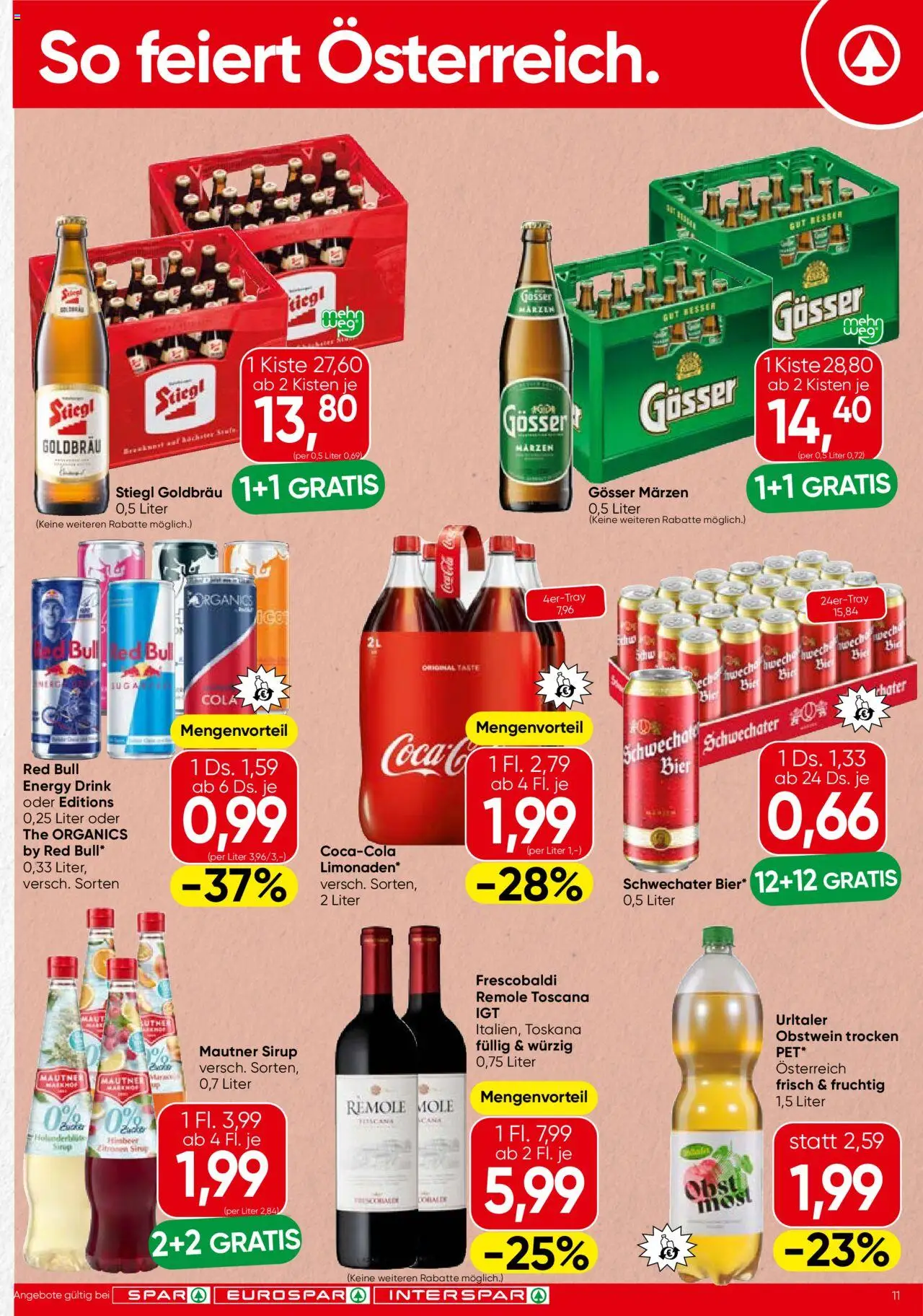 Spar Flugblatt - Vorarlberg gültig ab 07.08.2025 | Seite: 11 | Produkte: Obst, Bier