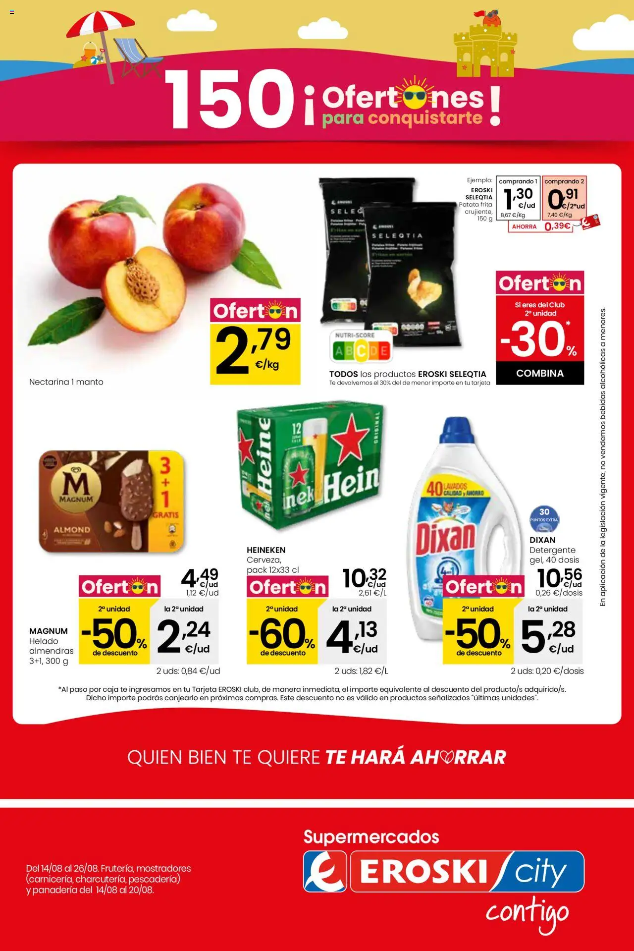 Eroski - Para conquistarte Supermercados │ válido desde el 14.08.2025 | Página: 1 | Productos: Detergente, Helado, Panadería, Σπανάκι