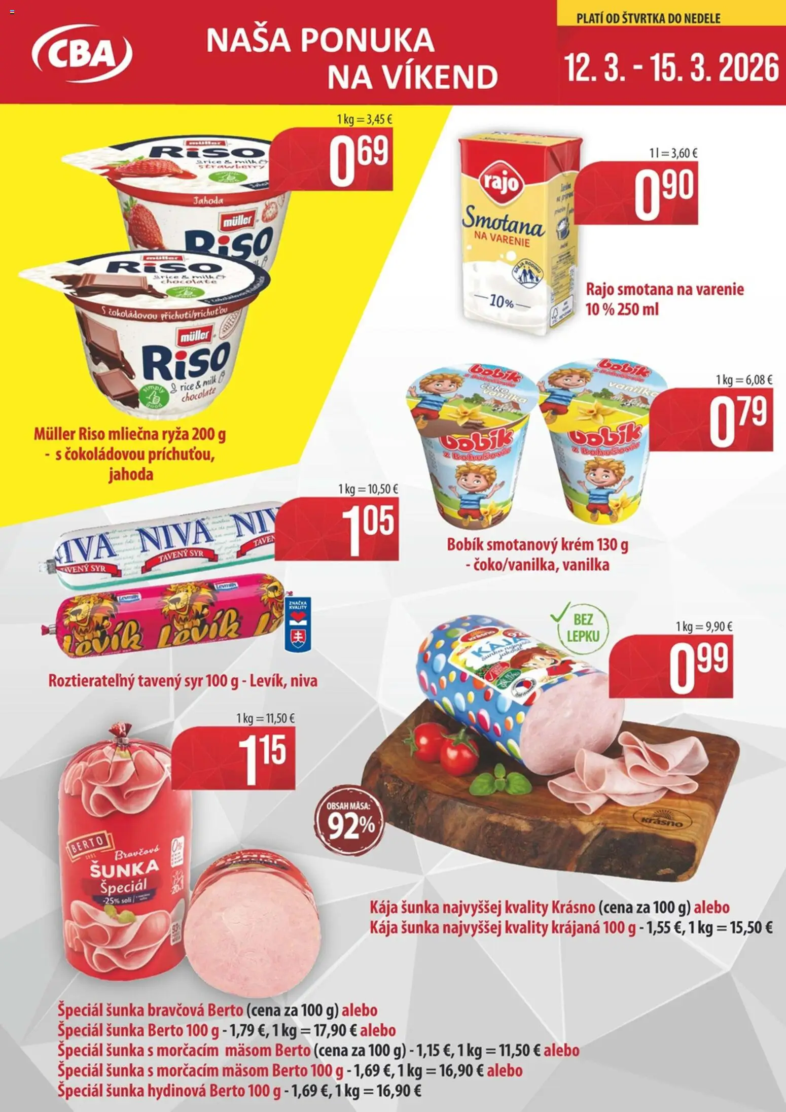 Nové Sintra akcie – leták je platný od 12.03.2026 | Strana: 1 | Produkty: Syr, Šunka, Ryža, Smotana