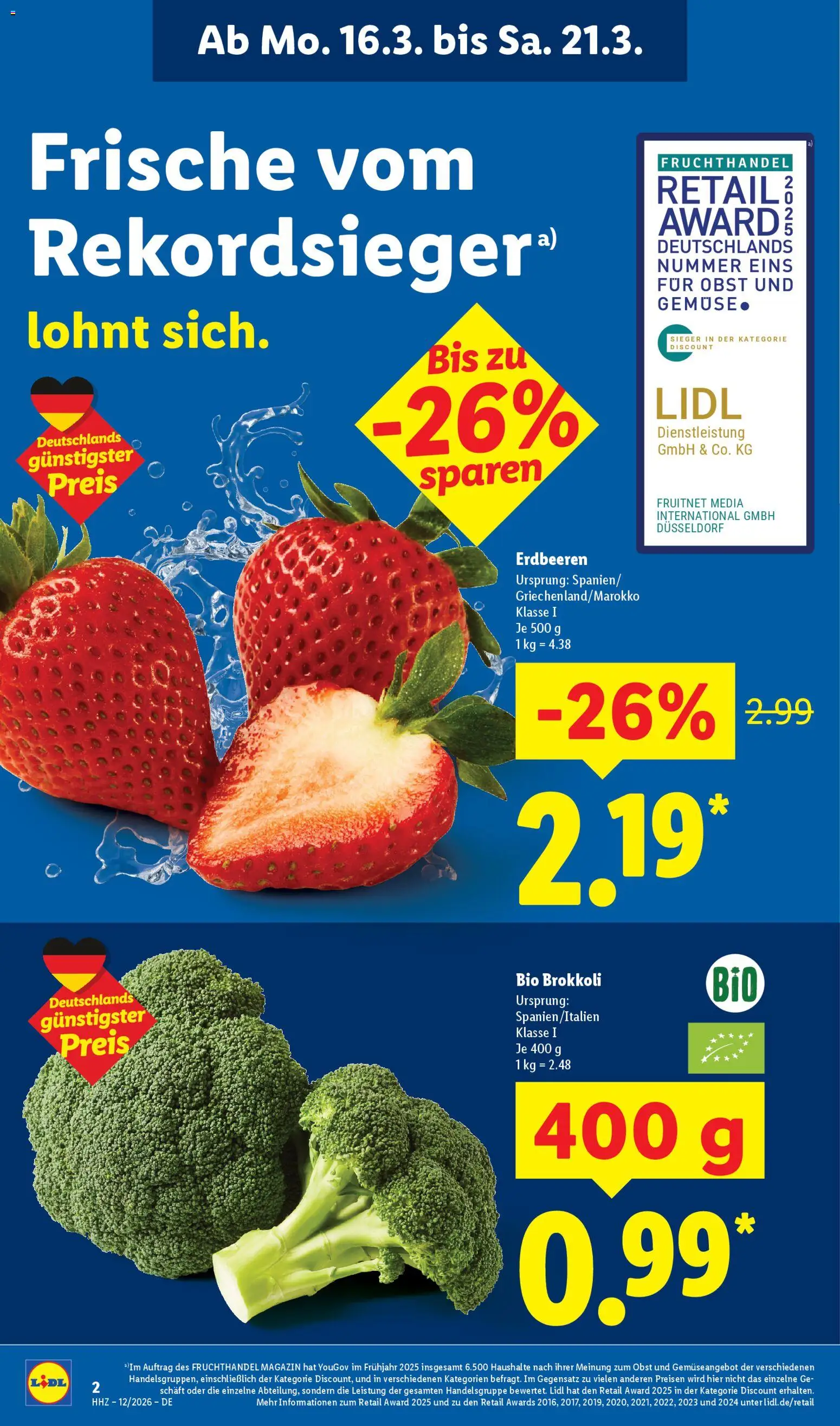 Lidl Prospekt – gültig ab 16.03.2026 | Seite: 4 | Produkte: Obst, Brokkoli, Erdbeeren