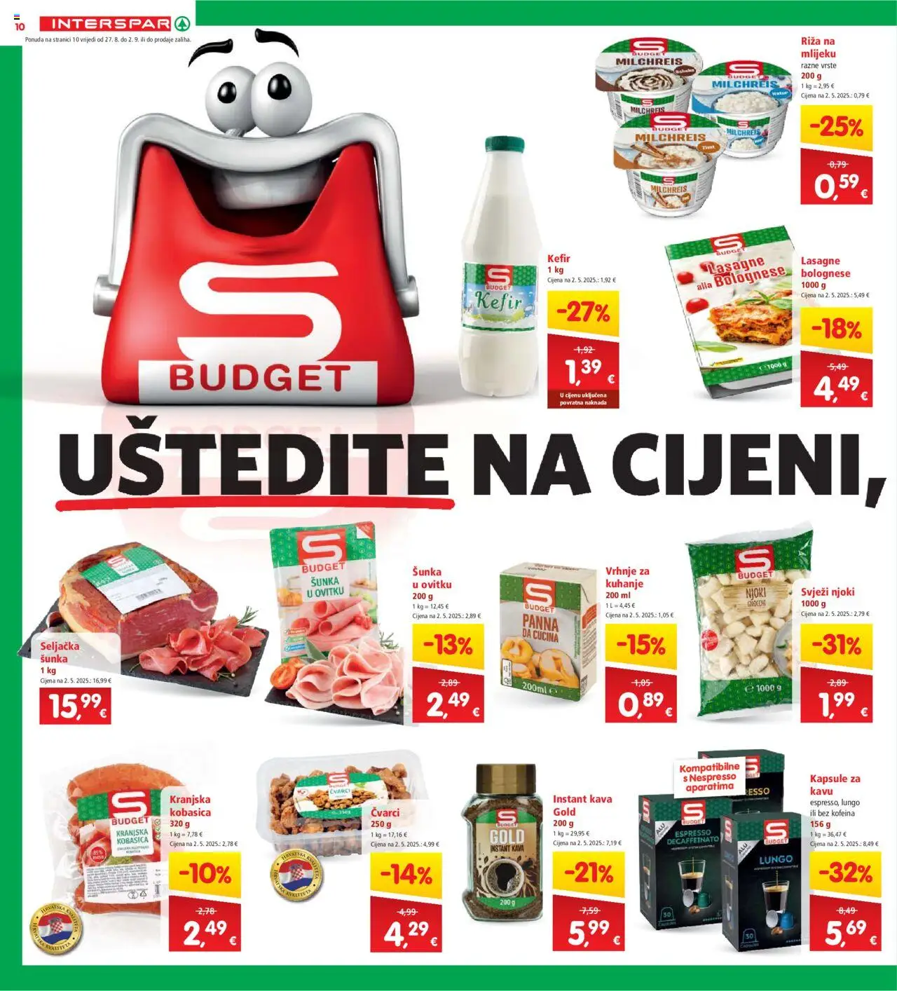 Interspar katalog | vrijedi od 27.08.2025 | Stranica: 10 | Proizvodi: Kava, Šunka, Njoki, Kefir