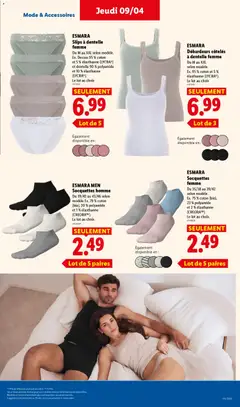 LIDL - Prévisualisation de ESMARA Slips à dentelle femme, Du M au XXL selon modèle. Ex. Dessus 95% coton et 5% élasthanne (LYCRA®) et dentelle 90% polyamide et 10% élasthanne (LYCRA®). Le lot au choix valide à partir de 09.04.2026 | Page: 41