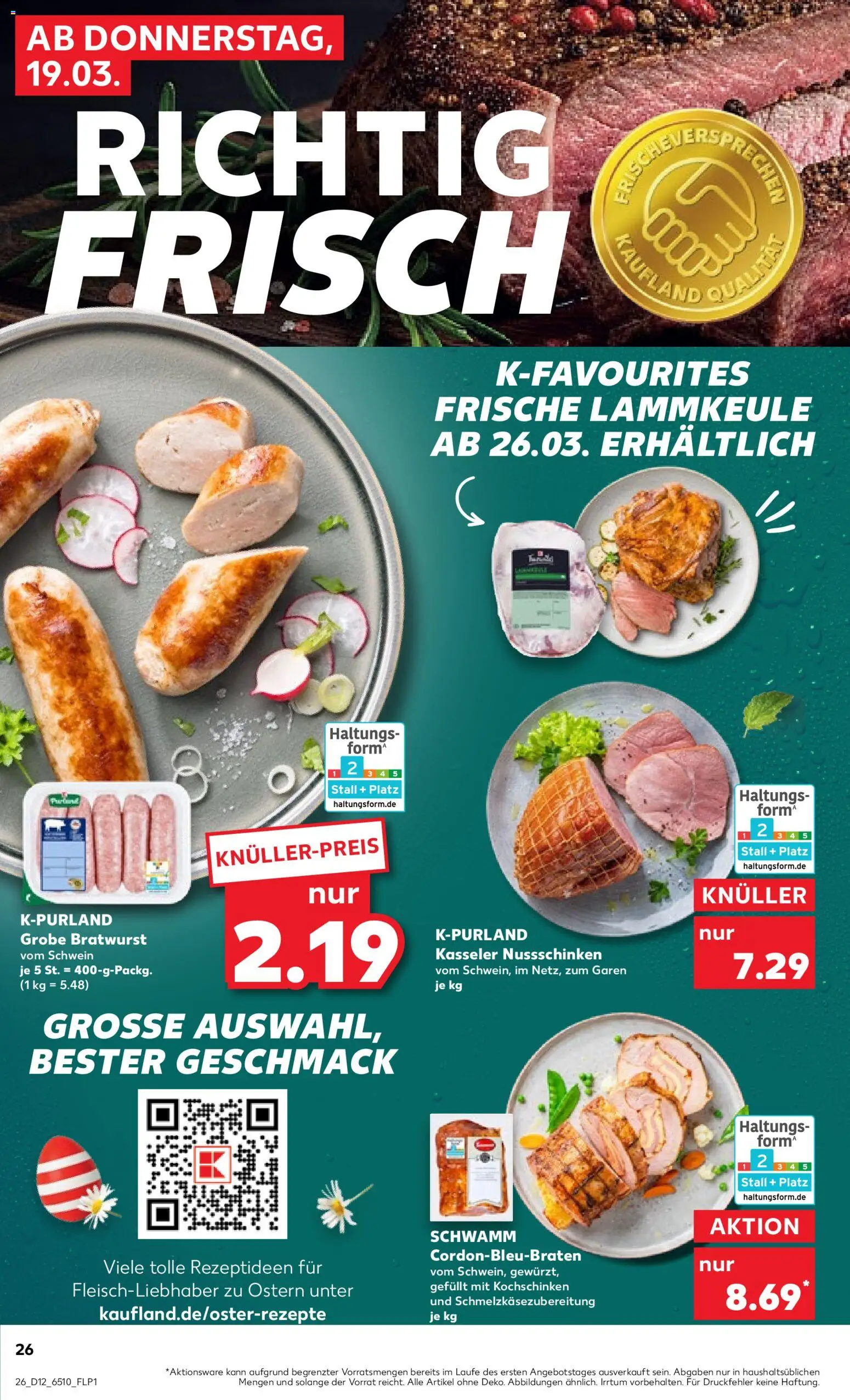 Kaufland Prospekt Köln	 – gültig ab 19.03.2026 | Seite: 26 | Produkte: Lammkeule, Bratwurst