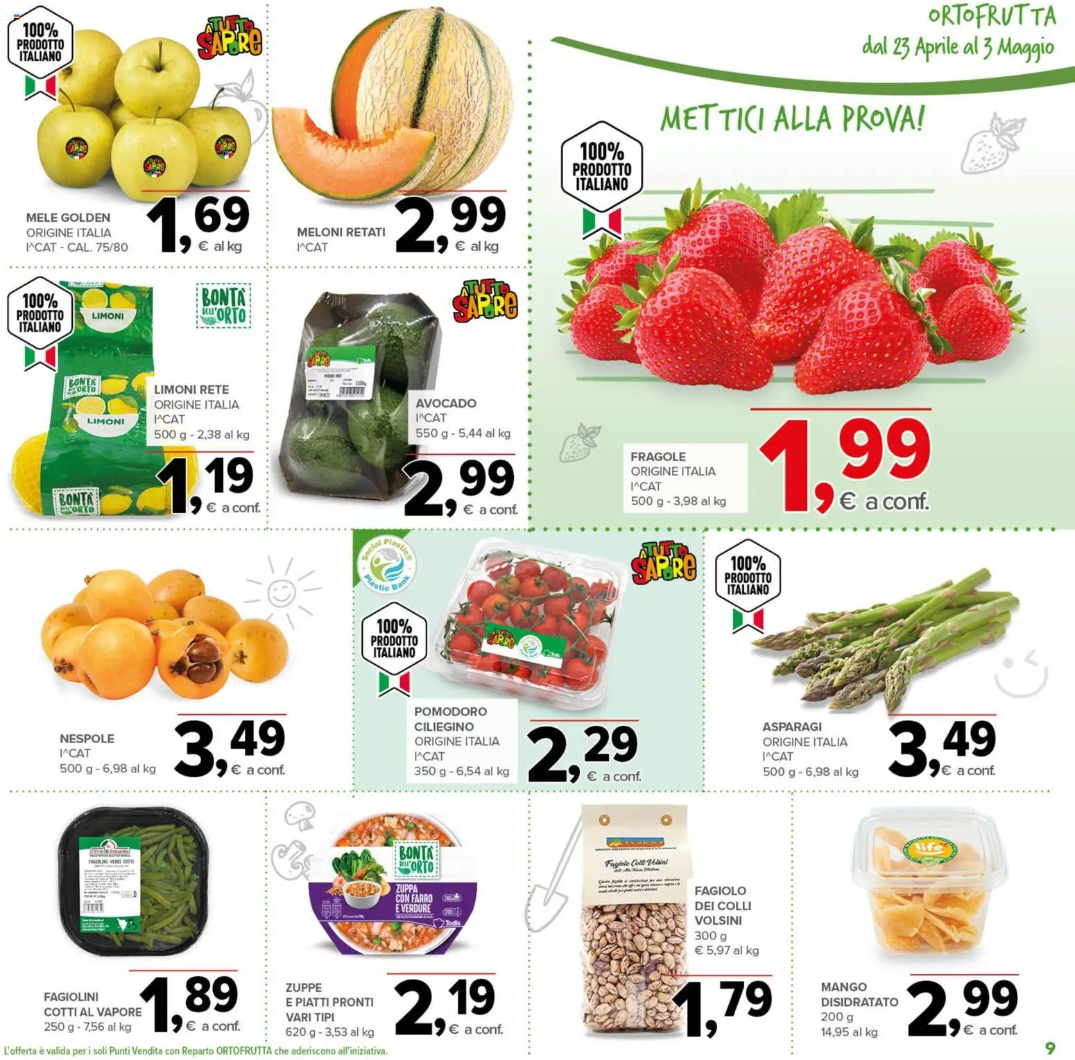 Volantino Todis del 23.04.2026 | Pagina: 9 | Prodotti: Mele, Pomodoro, Asparagi, Astice