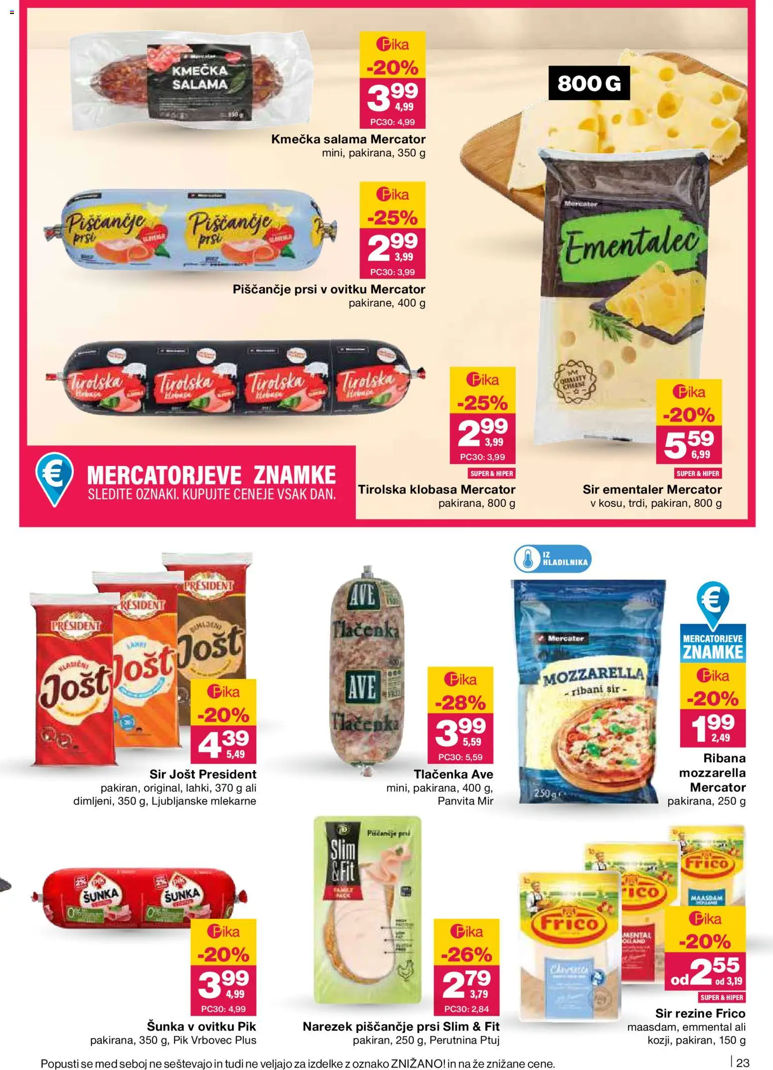 Novi Mercator katalog ponudbe – veljaven od 23.04.2026 | Stran: 23 | Izdelki: Ementalec, Narezek, Salama, Sunka