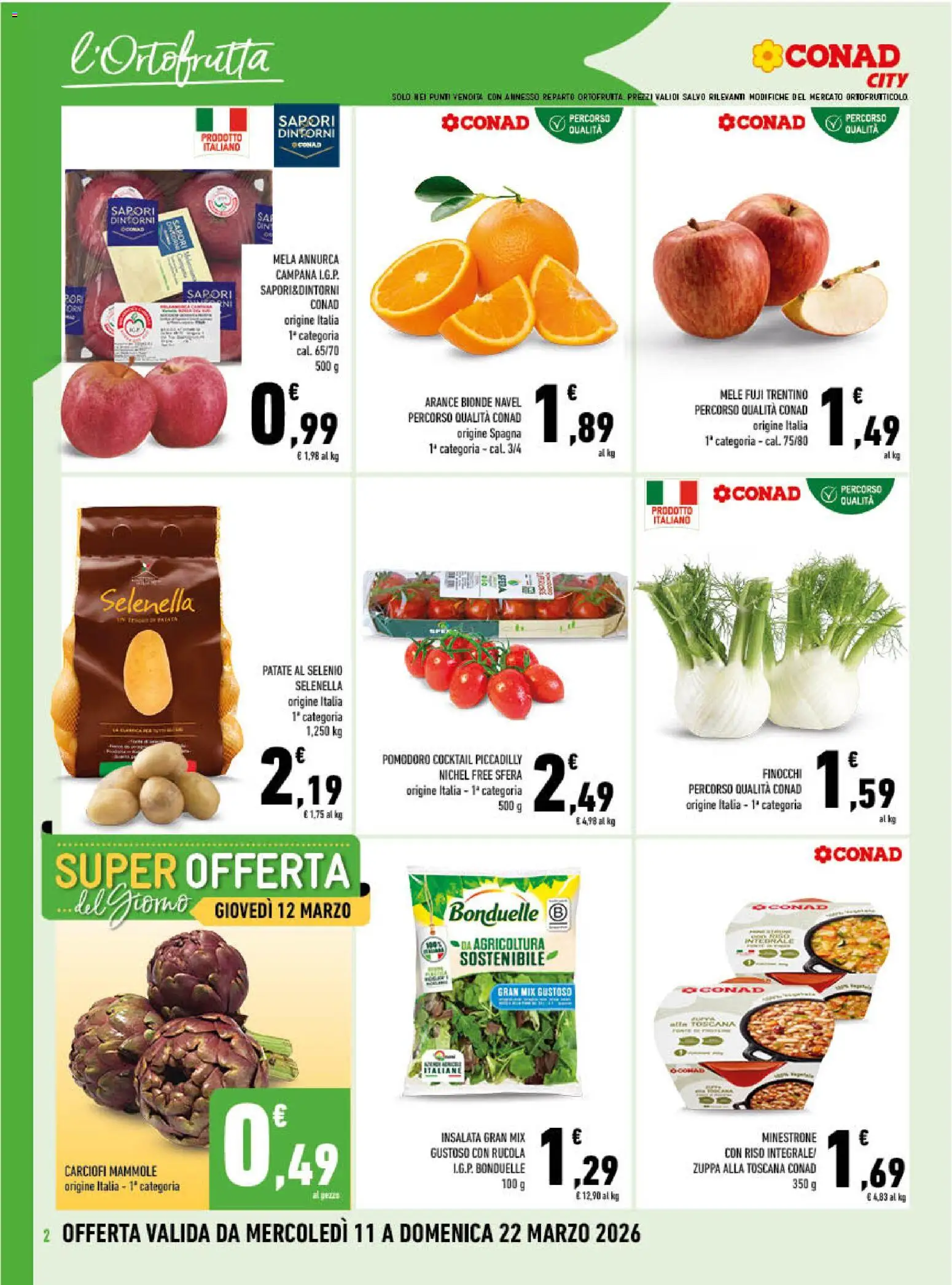 Volantino Conad del 11.03.2026 | Pagina: 2 | Prodotti: Minestrone, Mele, Riso, Patate