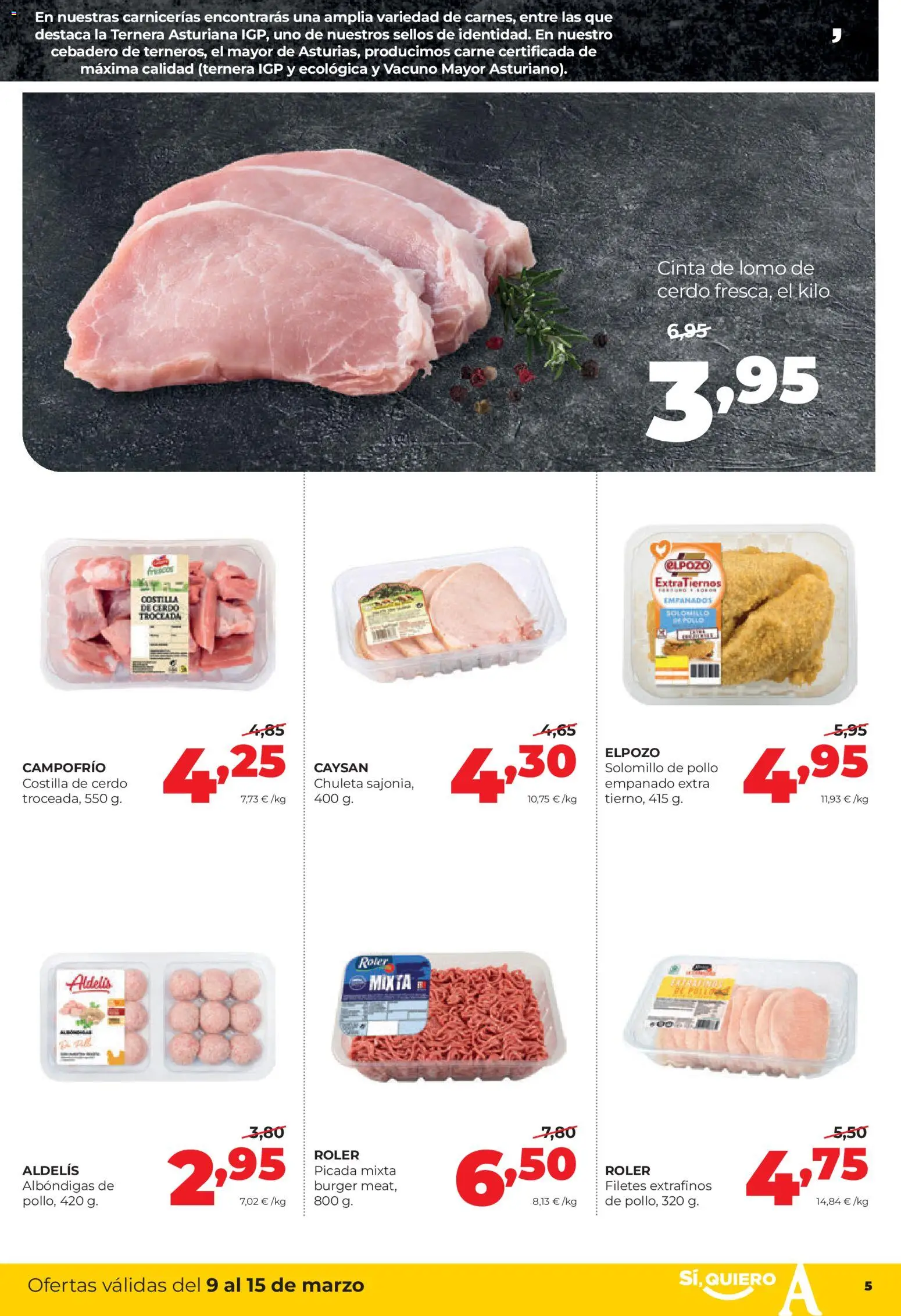 Alimerka folleto Asturias │ válido desde el 09.03.2026 | Página: 5 | Productos: Cerdo, Costilla de cerdo