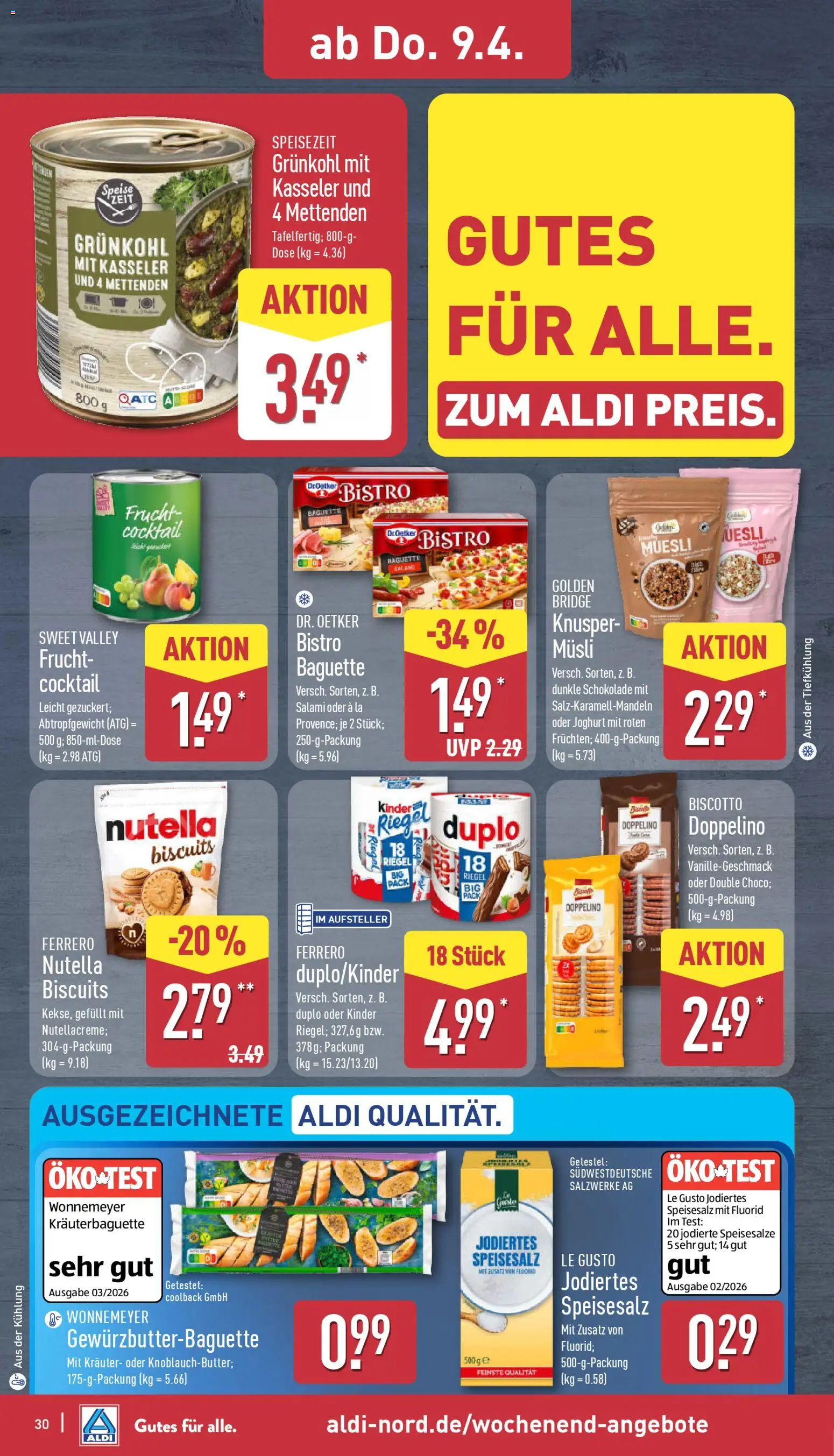 Aldi Prospekt 	 – gültig ab 07.04.2026 | Seite: 30 | Produkte: Joghurt, Dunkle schokolade, Nutella, Salami