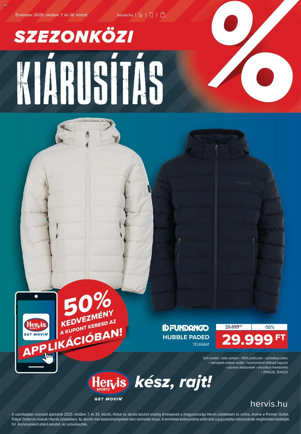 Hervis Sports akciós ujság - amely érvényes a következő dátumtól: 07.10.2025 | Oldal: 1 | Termékek: Télikabát, Kapucni