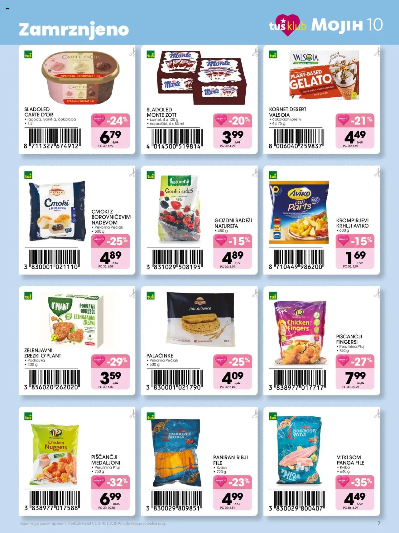 Tuš katalog mojih 10 │ velja od 04.07.2025 | Stran: 9 | Izdelki: Pekarna, Palačinke, Sladoled, Voda