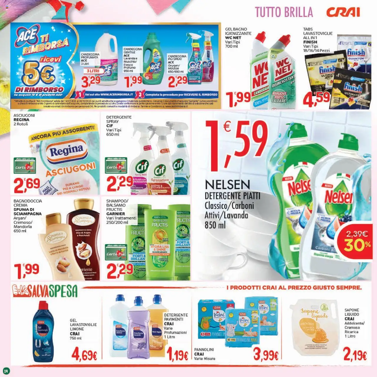 Volantino CRAI del 21.08.2025 | Pagina: 14 | Prodotti: Crema, Acqua, Aceto, Bagno