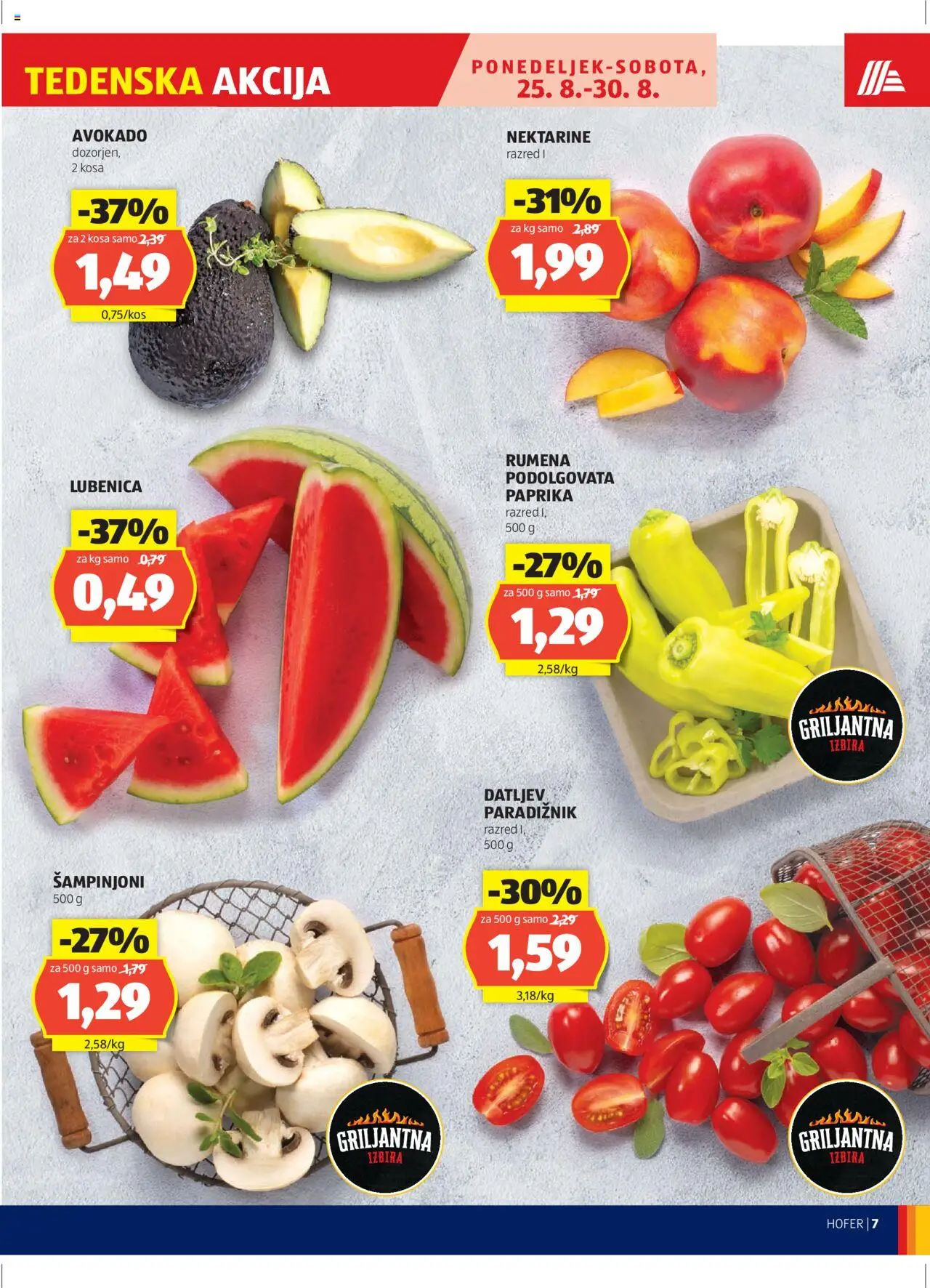 Hofer SI katalog | vrijedi od 21.08.2025 | Stranica: 7 | Proizvodi: Paprika, Šampinjoni, Avokado, Lubenica