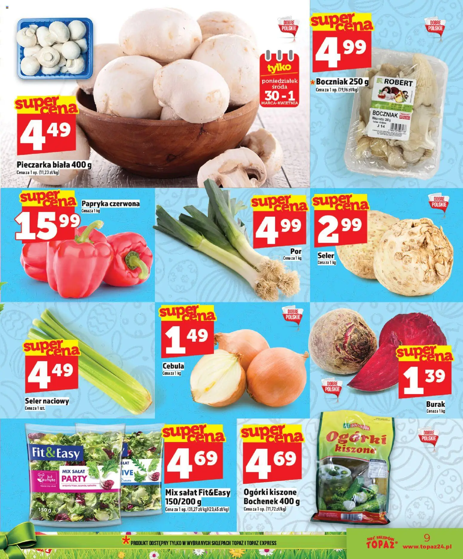Topaz gazetka - MAZ od 26.03.2026 | Strona: 9 | Produkty: Seler naciowy, Mix sałat, Papryka czerwona, Ogórki