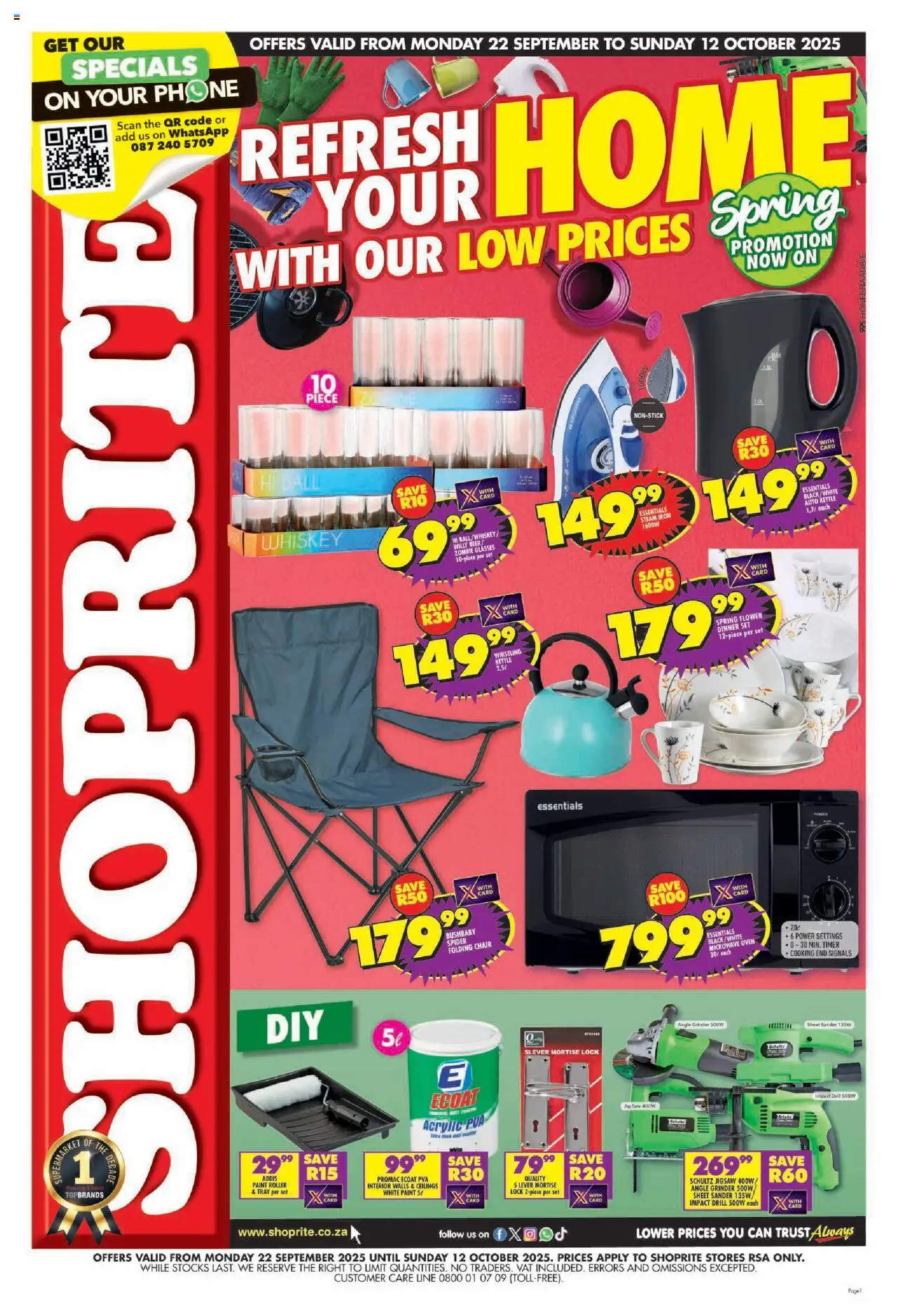 New Shoprite catalogue – valid from 22.09.2025 | Page: 1 | Products: Tray, Glasses, Oven, Angle grinder