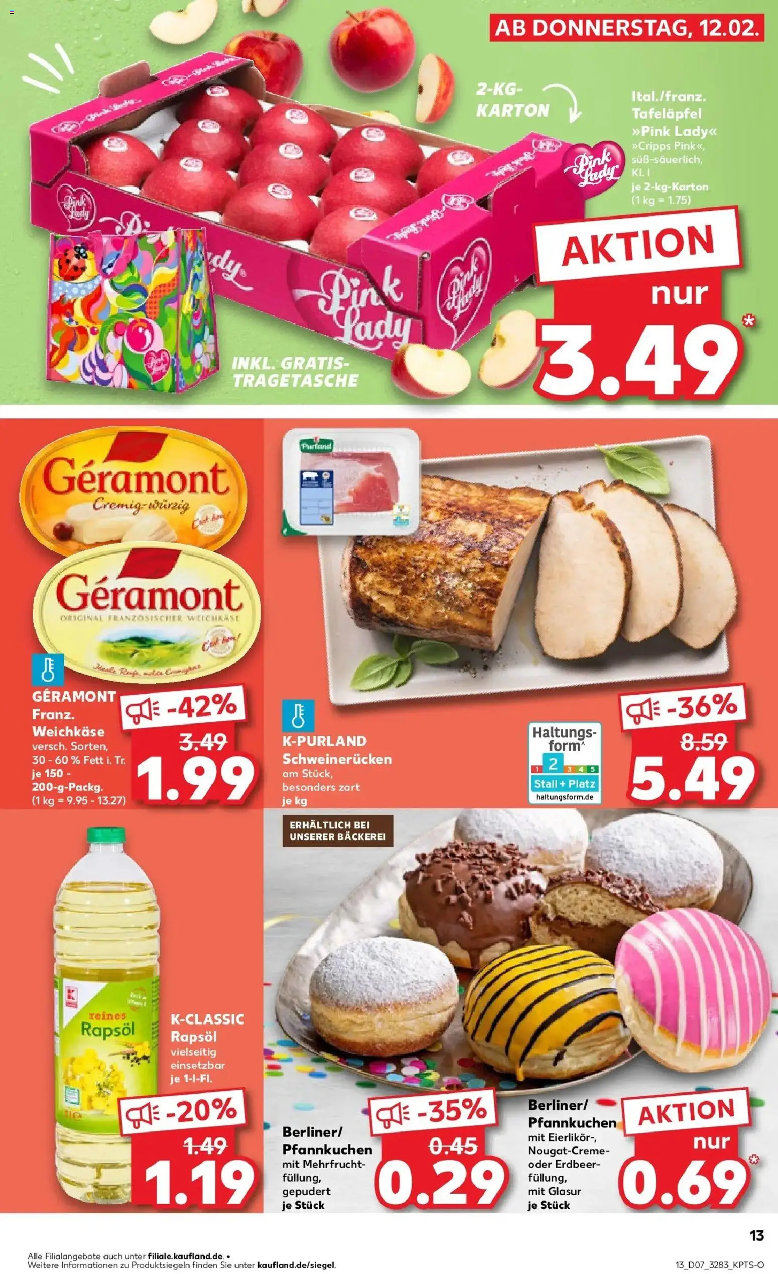 Kaufland prospekt Blankenfelde-Mahlow	 – gültig ab 16.02.2026 | Seite: 13 | Produkte: Geramont, Rapsöl, Pfannkuchen, Schweinerucken