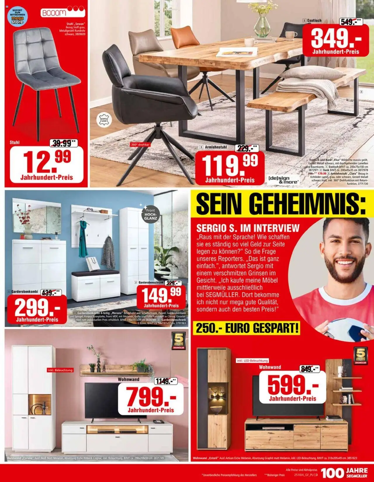 Segmüller Prospekt 	 – gültig ab 04.10.2025 | Seite: 3 | Produkte: Wohnwand, Esstisch, Stuhl, Garderobenschrank