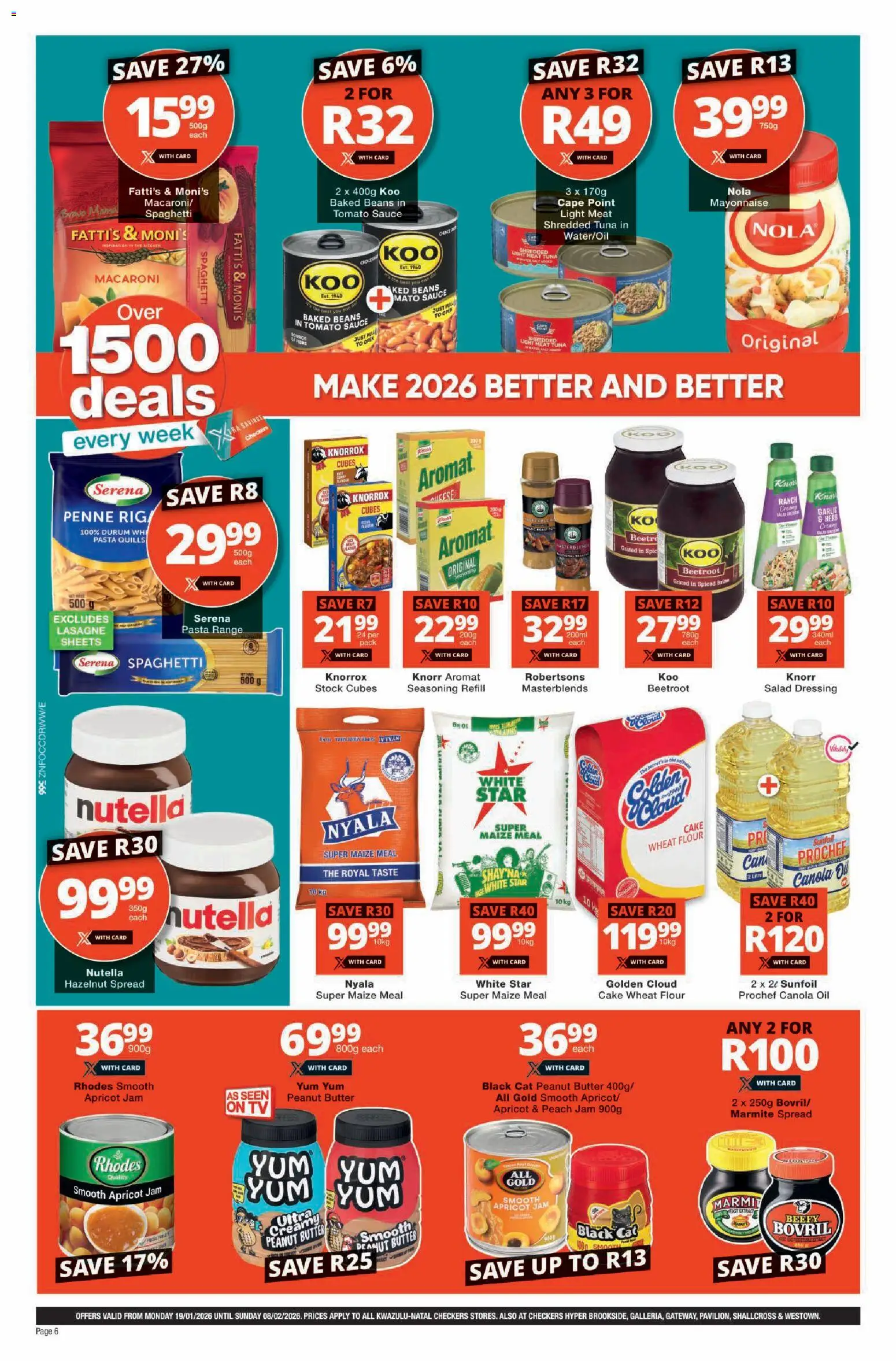 New Checkers catalogue – valid from 19.01.2026 | Page: 6 | Products: Tuna, Pasta, Seasoning, Mayonnaise