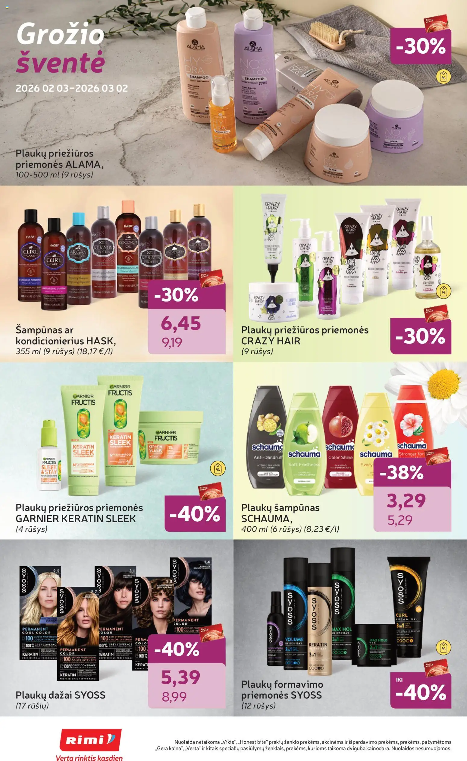 Rimi akcijos nuo 24.02.2026 | Puslapis: 2 | Prekių: Šampūnas, Kondicionierius