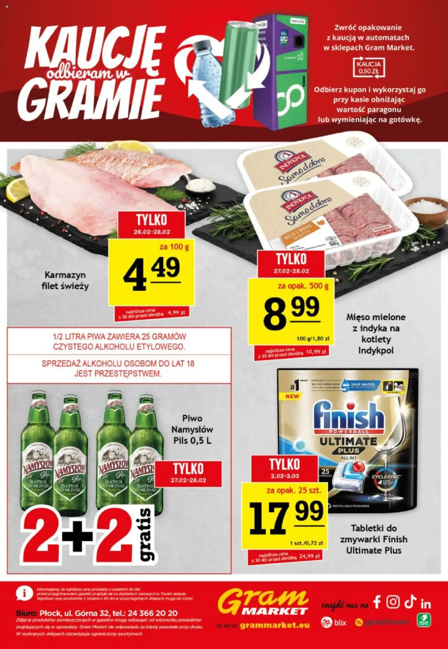 Gram Market Gazetka od 25.02.2026 | Strona: 16 | Produkty: Mięso, Mięso mielone, Piwo Namysłów, Finish