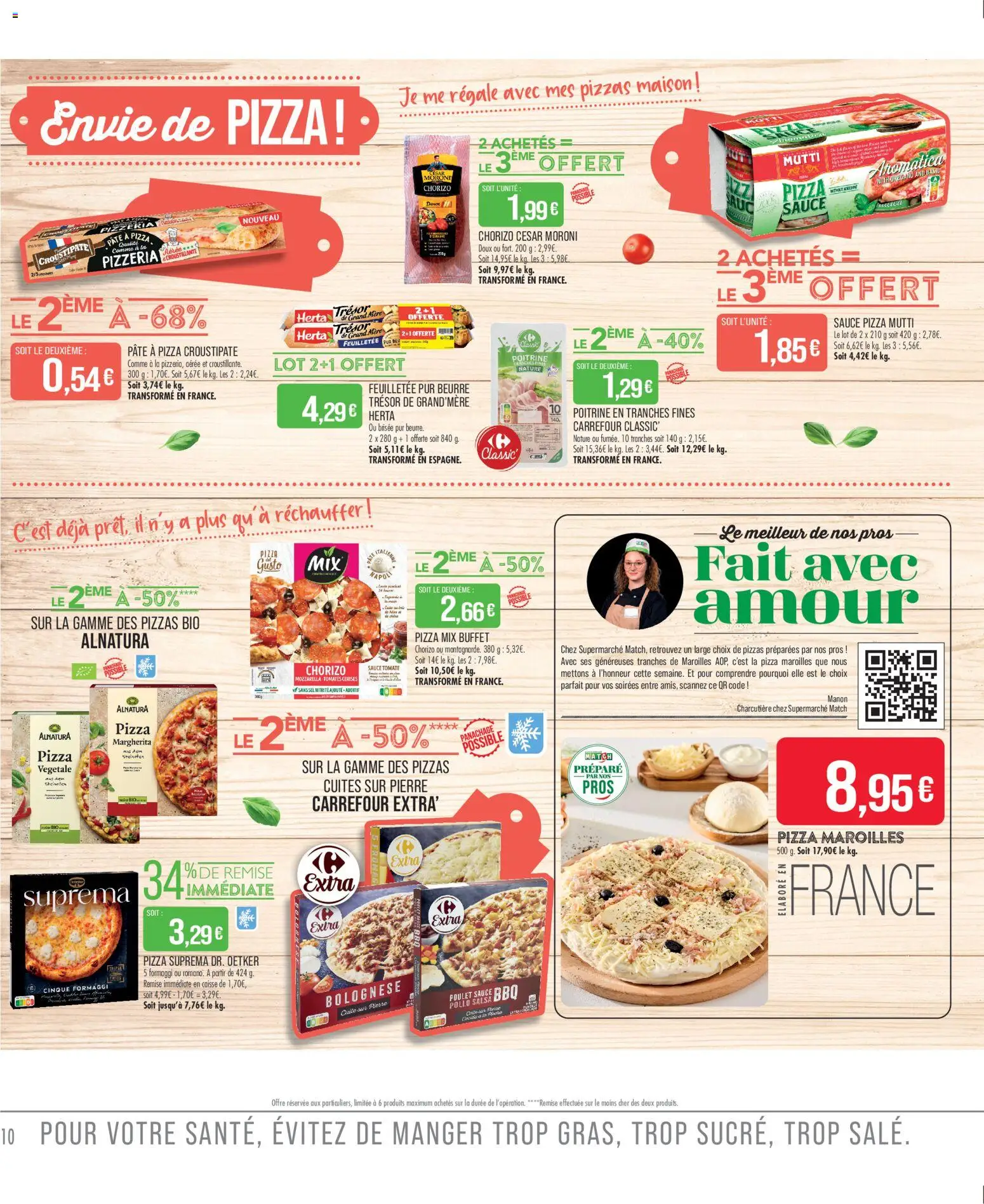 {H1} | Page: 10 | Produits: Chorizo, Mozzarella, Pâte à pizza, Buffet