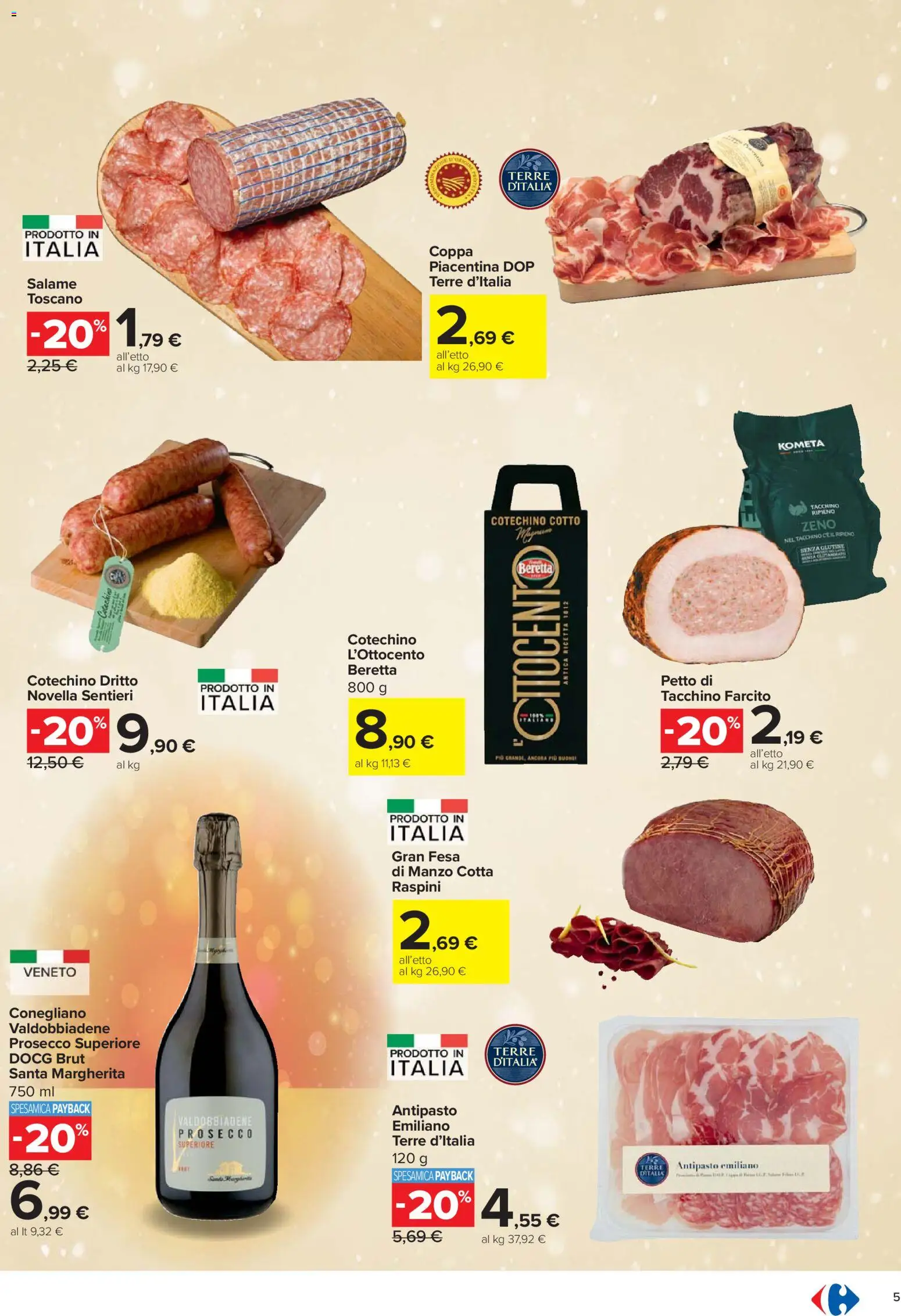 Volantino Carrefour del 27.11.2025 | Pagina: 5 | Prodotti: Salame, Prosecco, Tacchino, Cotechino