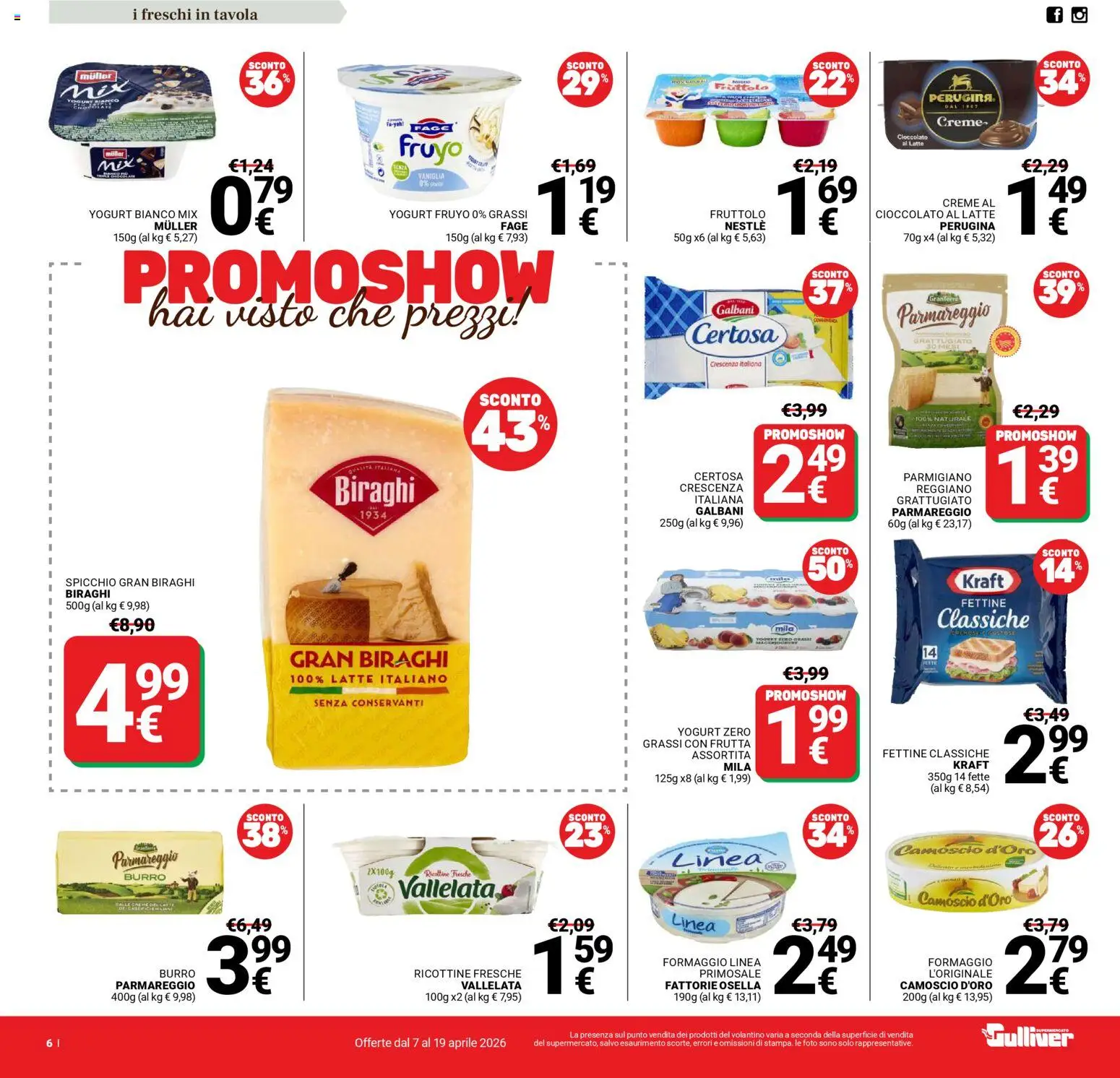 Volantino Gulliver del 07.04.2026 | Pagina: 6 | Prodotti: Cioccolato, Formaggio, Burro, Parmigiano