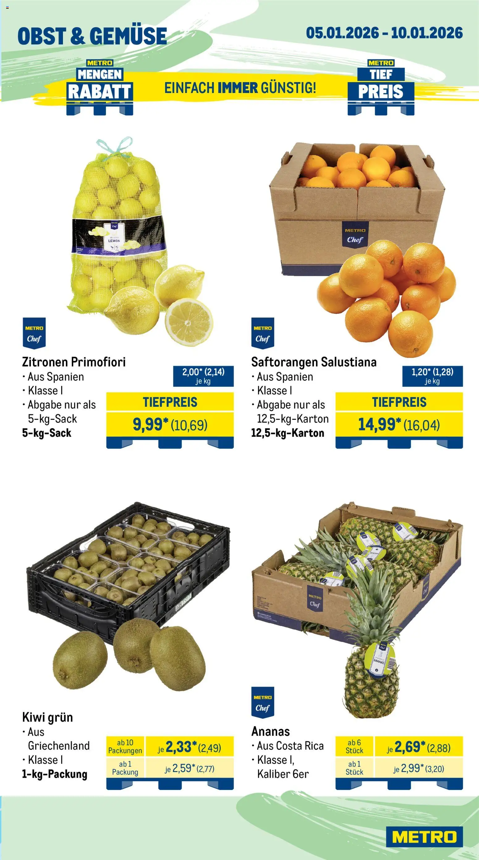Metro Wochen-Angebote Gastro – gültig ab 05.01.2026 | Seite: 7 | Produkte: Ananas, Obst, Kiwi, Zitronen