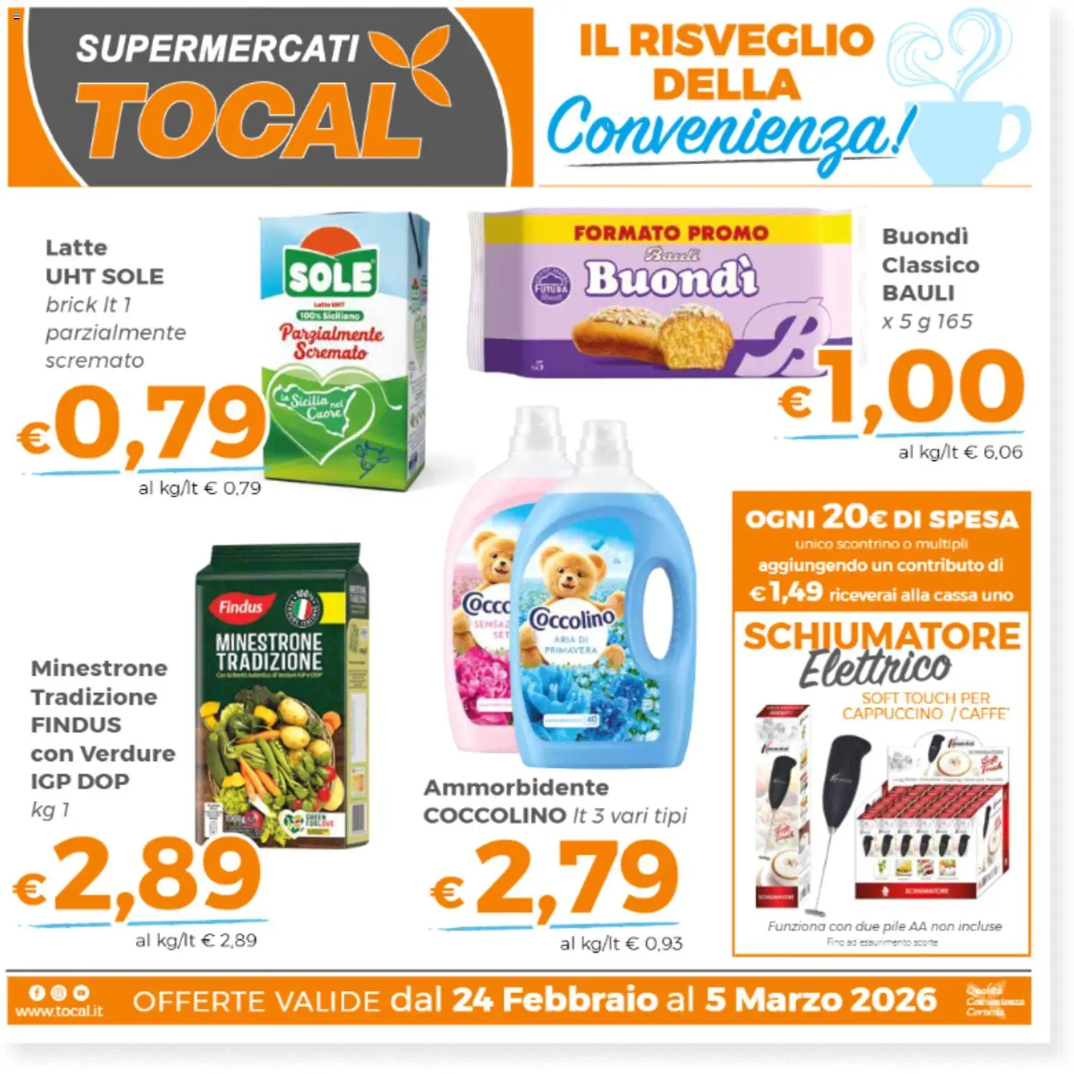 Volantino Tocal del 24.02.2026 | Pagina: 1 | Prodotti: Pile, Minestrone, Verdure, Latte