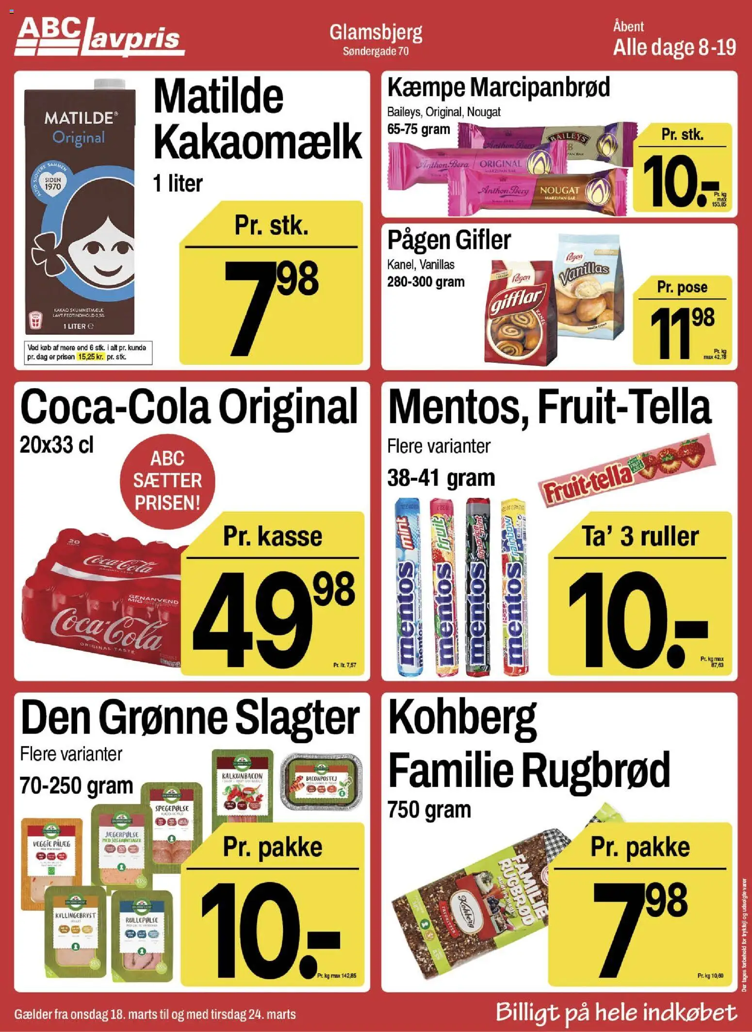 Abc Lavpris tilbudsavis – gyldig fra 18.03.2026 | Side: 1 | Produkter: Kakaomælk, Kakao, Marcipanbrød, Nougat