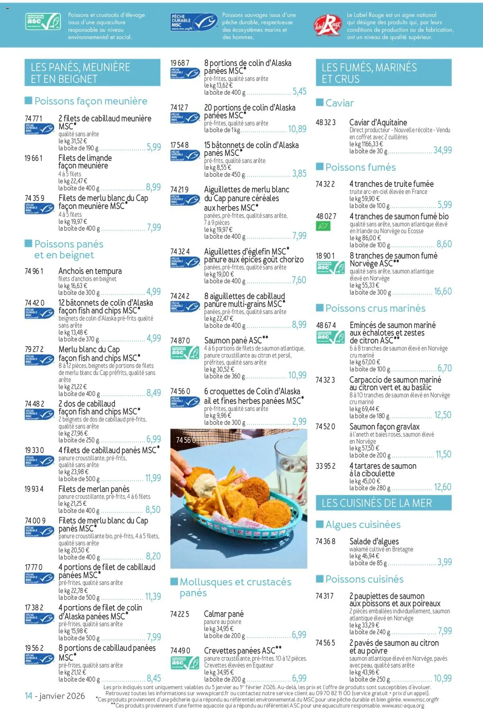 {H1} | Page: 14 | Produits: Salade, Ail, Truite fumée, Dos de cabillaud