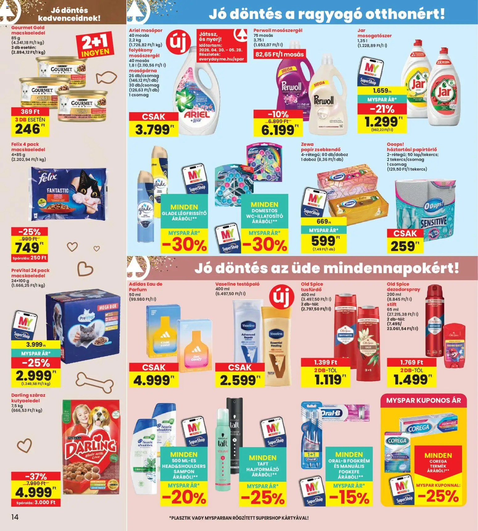 Interspar akciós ujság - amely érvényes a következő dátumtól: 30.04.2026 | Oldal: 14 | Termékek: Perwoll, Stift, Fogkrém, Mosogatószer