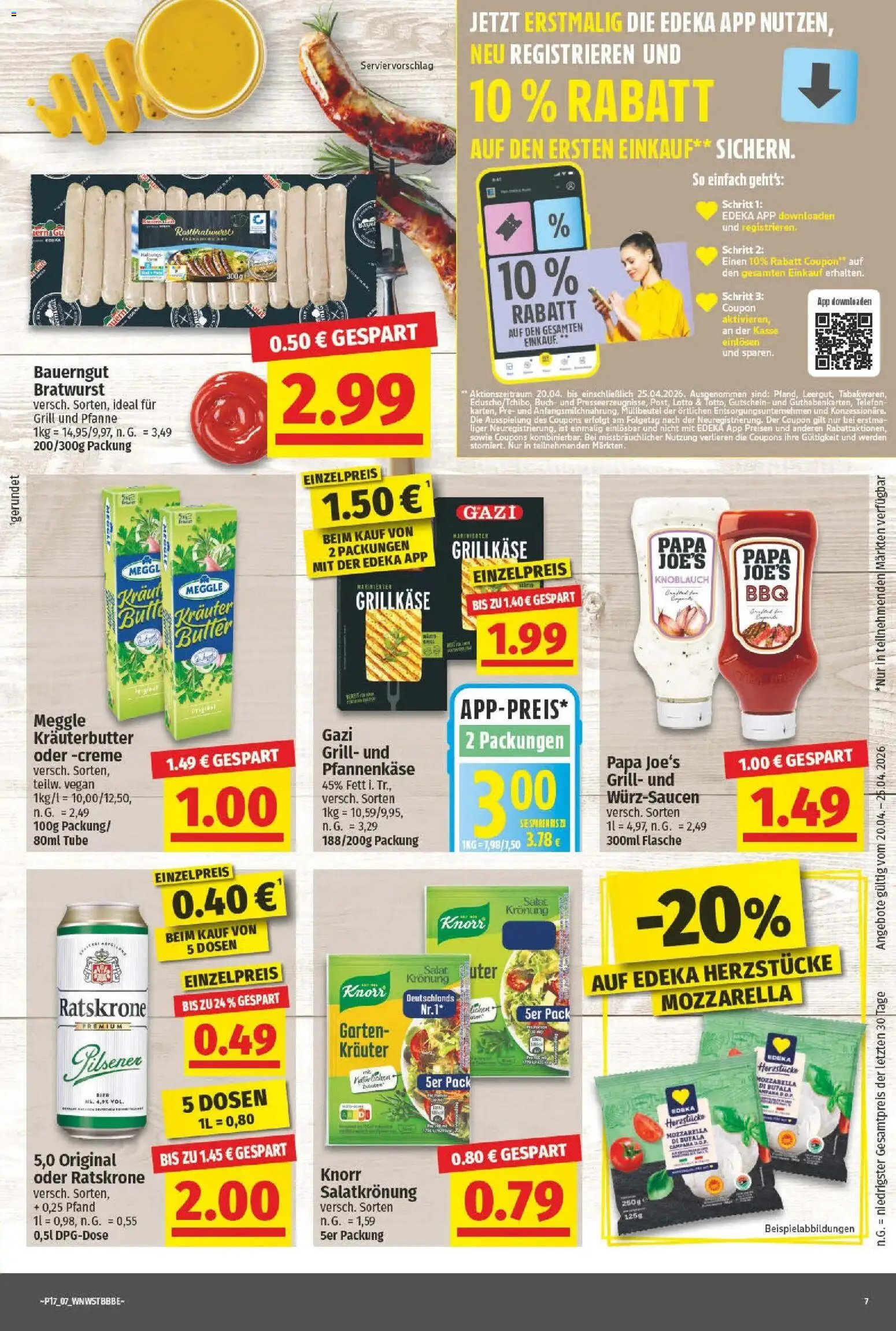 Angebote - nah & gut: Wochenangebote – gültig ab 19.04.2026 | Seite: 7 | Produkte: Bratwurst, Kräuterbutter, Knorr, Salat