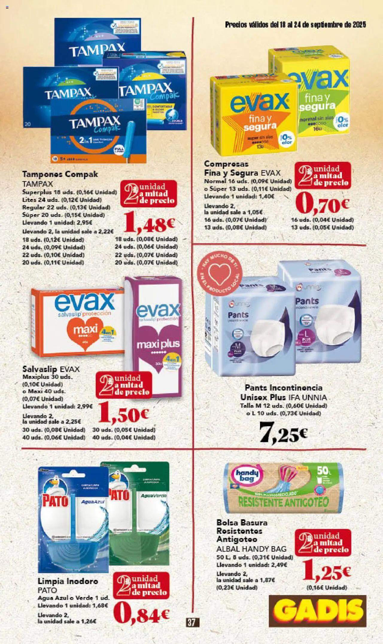 Gadis folleto │ válido desde el 18.09.2025 | Página: 37 | Productos: Tampones, Bolsa, Γλυφιτζούρι