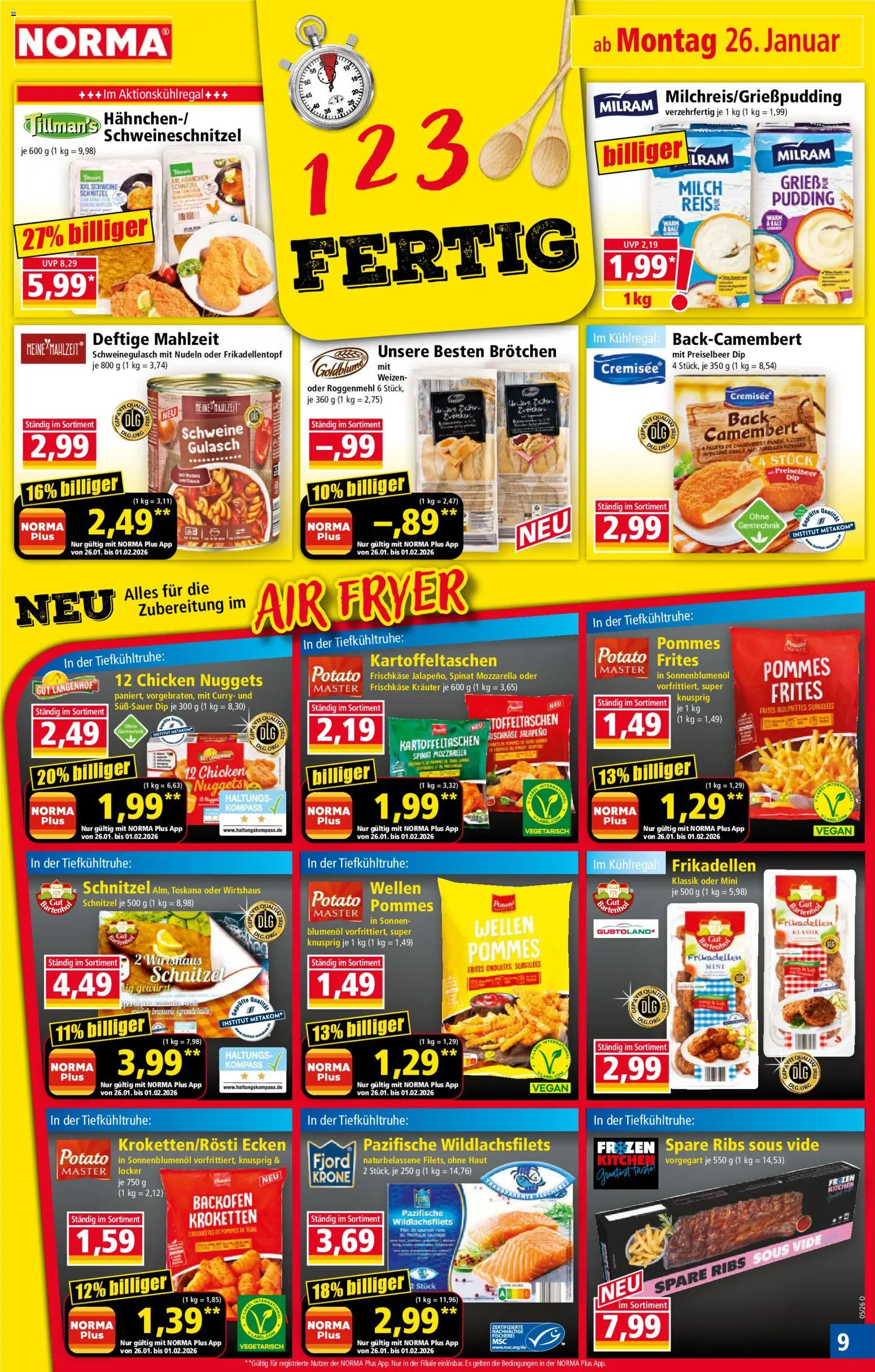 Norma Prospekt 	 – gültig ab 26.01.2026 | Seite: 9 | Produkte: Spare ribs, Schnitzel, Milram, Backofen