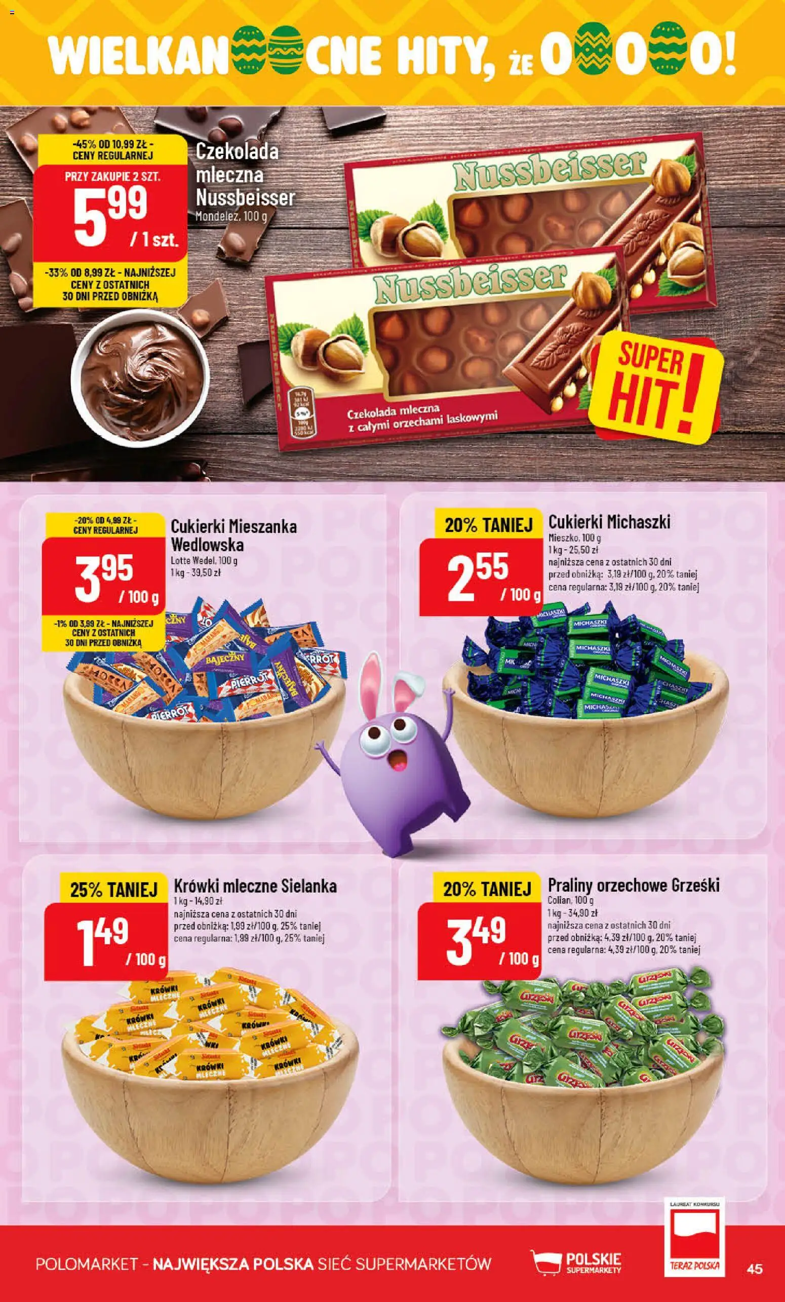 POLOmarket gazetka od 18.03.2026 | Strona: 45 | Produkty: Czekolada mleczna, Praliny, Czekolada, Krówki