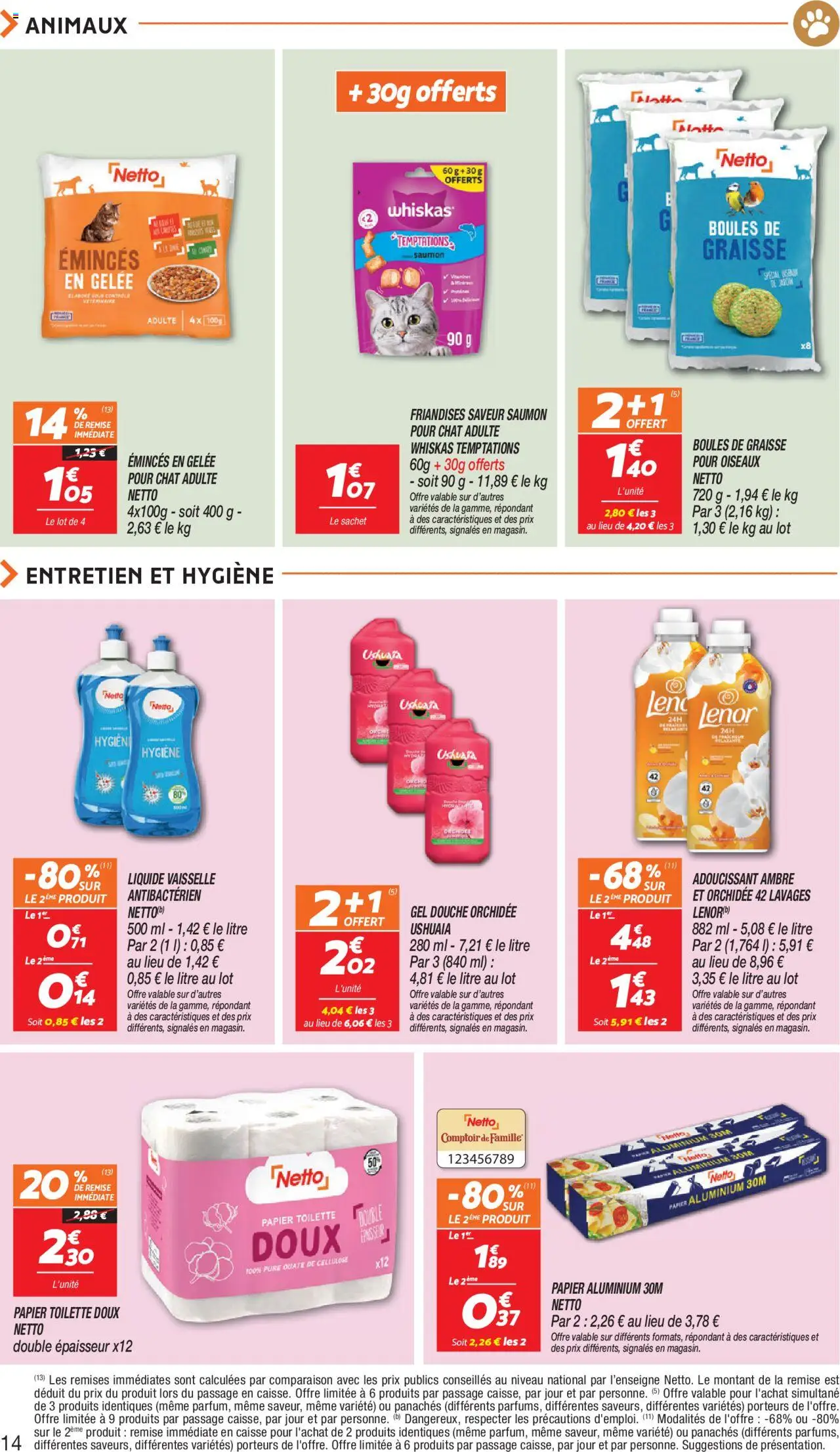 {H1} | Page: 14 | Produits: Lenor, Douche, Saumon, Gelée