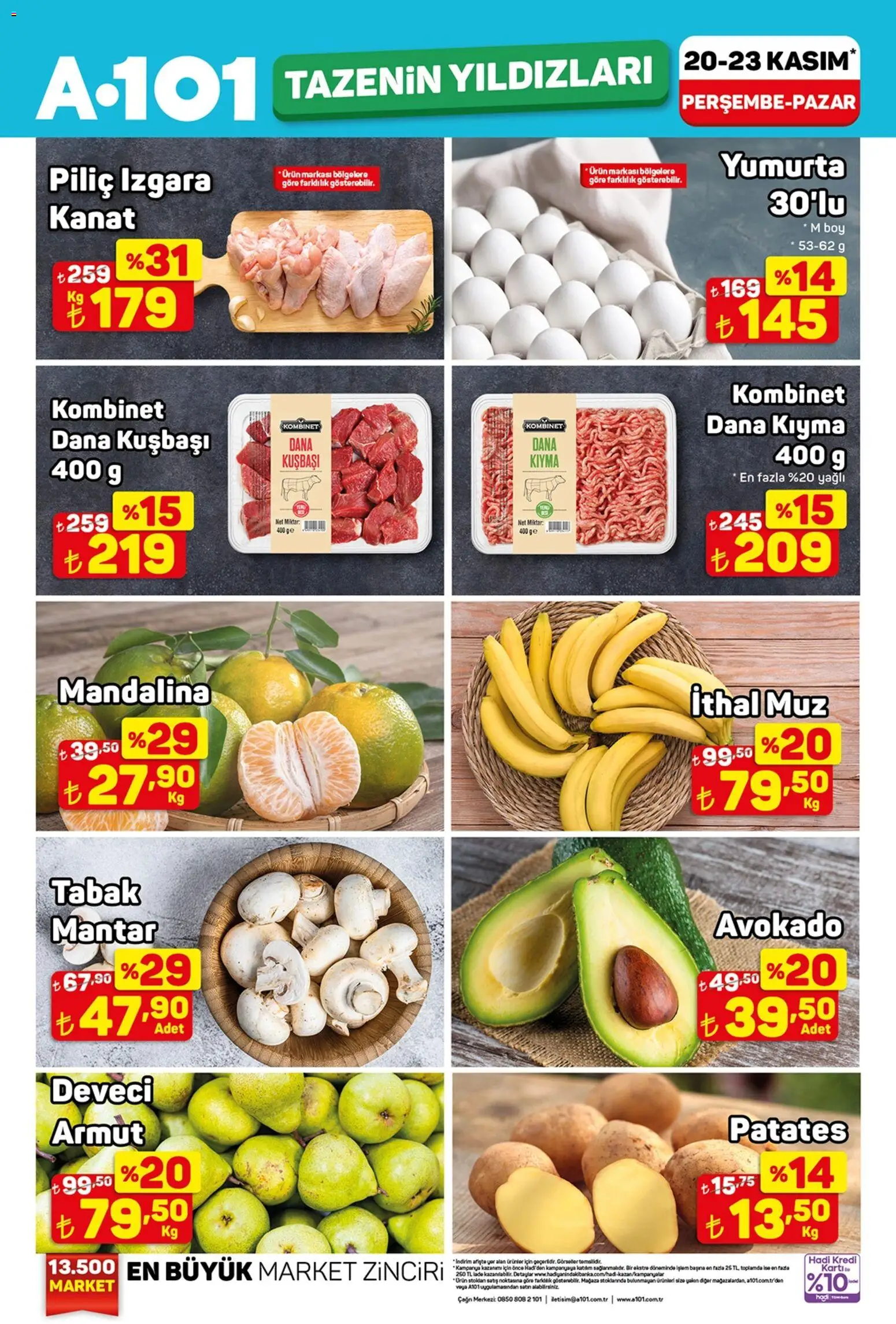 A101 Tazenin Yıldızları - 20.11.2025 tarihinden itibaren geçerlidir | Sayfa: 1 | Ürünler: Kıyma, Dana kuşbaşı, Mantar, Izgara
