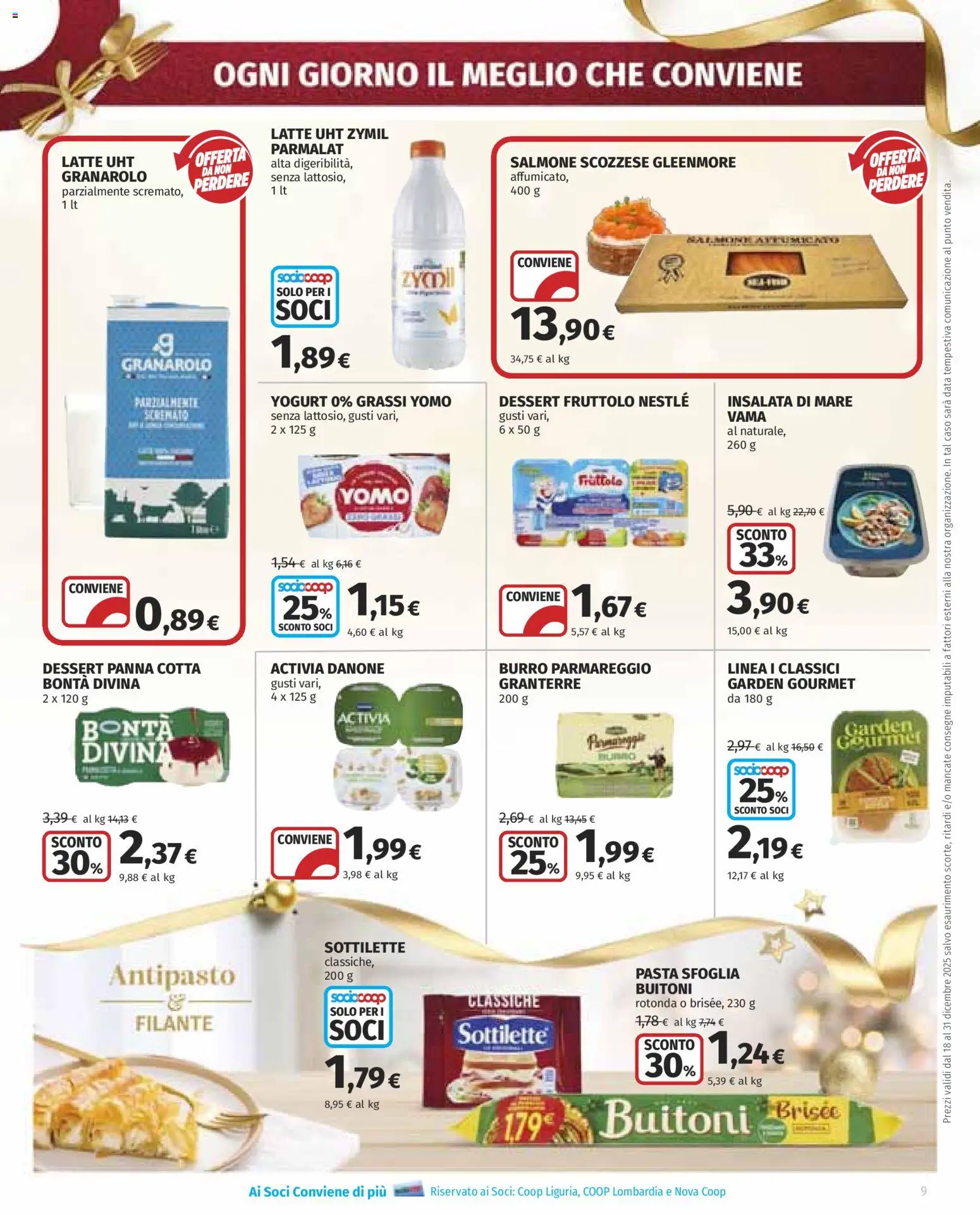 Volantino COOP del 18.12.2025 | Pagina: 9 | Prodotti: Salmone, Insalata, Latte, Data