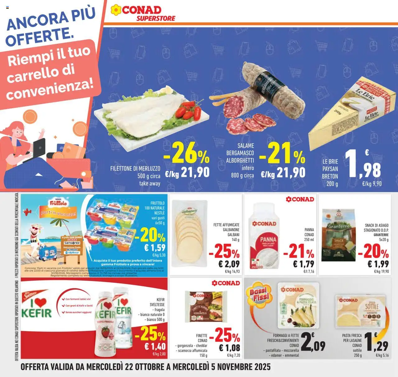 Volantino Conad del 22.10.2025 | Pagina: 44 | Prodotti: Salame, Pasta, Carrello, Emmental