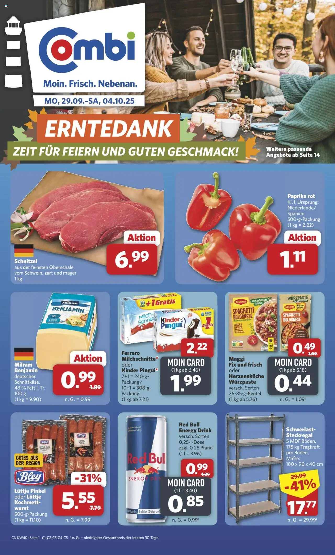 Combi Prospekt 	 – gültig ab 29.09.2025 | Seite: 1 | Produkte: Red bull, Paprika rot, Schnitzel, Paprika