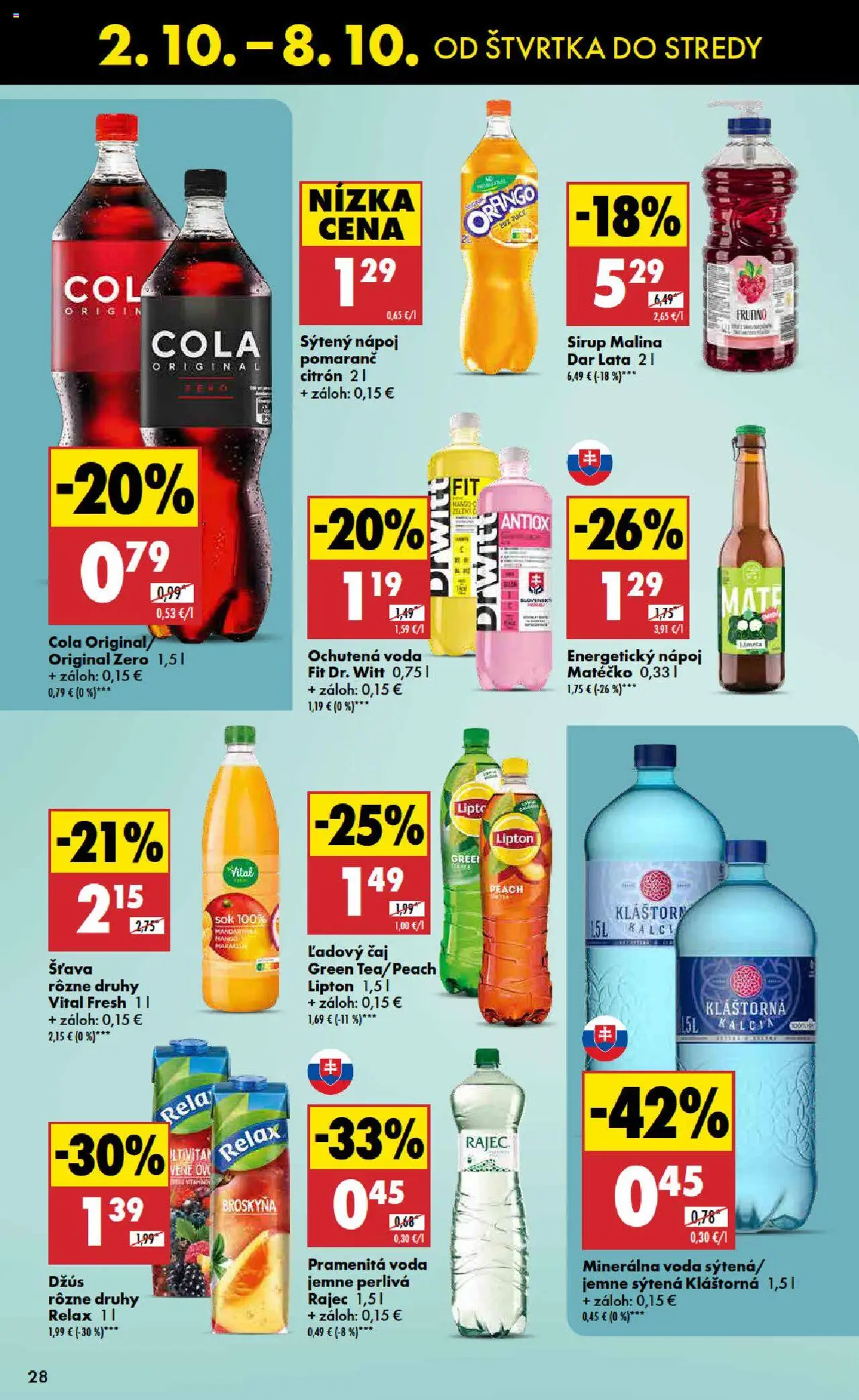 Nové Biedronka akcie – leták je platný od 02.10.2025 | Strana: 28 | Produkty: Džús, Rajec, Minerálna voda, Energetický nápoj