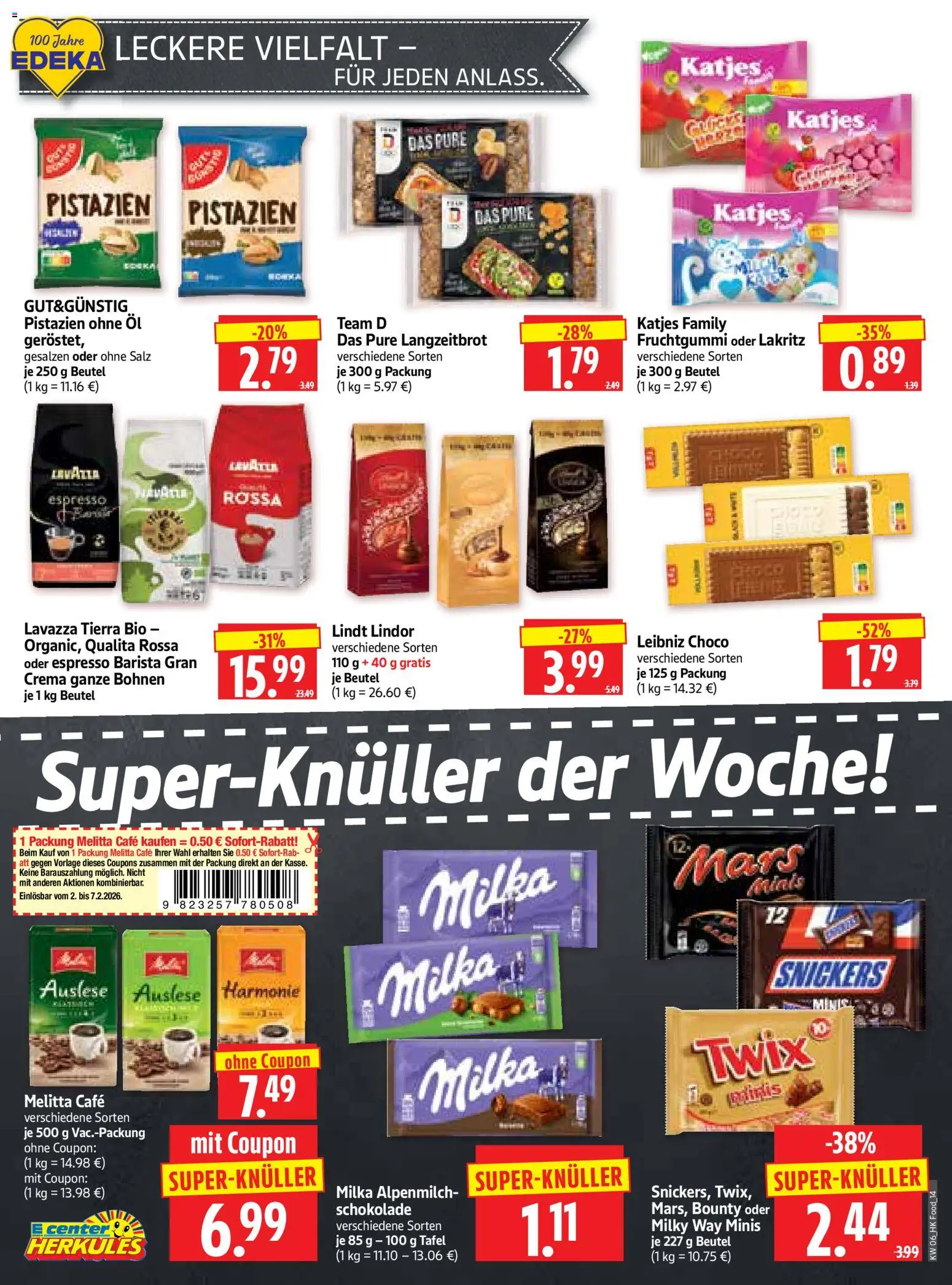 HERKULES Prospekt 	 – gültig ab 02.02.2026 | Seite: 14 | Produkte: Melitta, Lavazza, Snickers, Twix