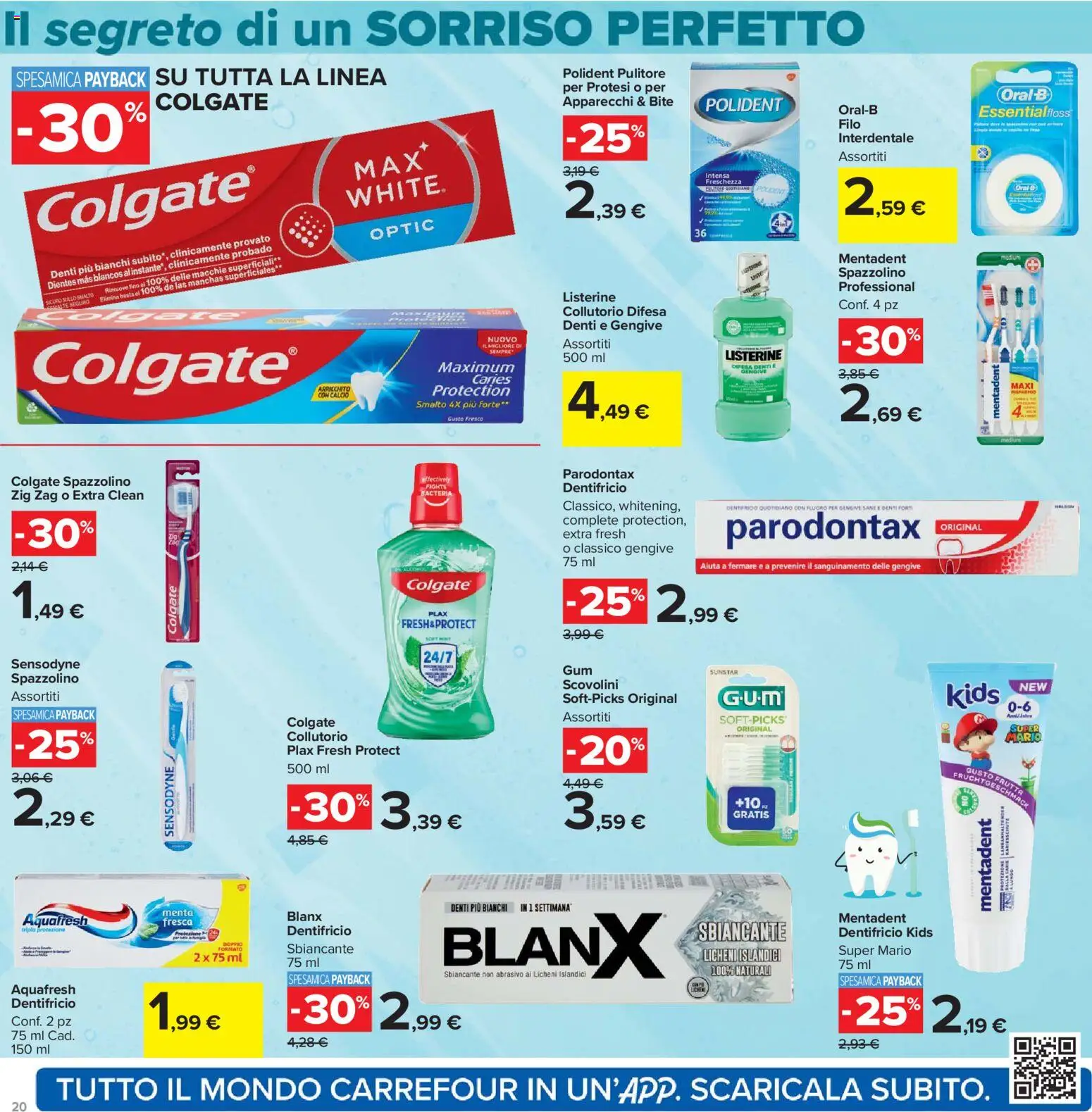 Volantino Carrefour del 07.04.2026 | Pagina: 20 | Prodotti: Dentifricio, Spazzolino, Collutorio, Frutta