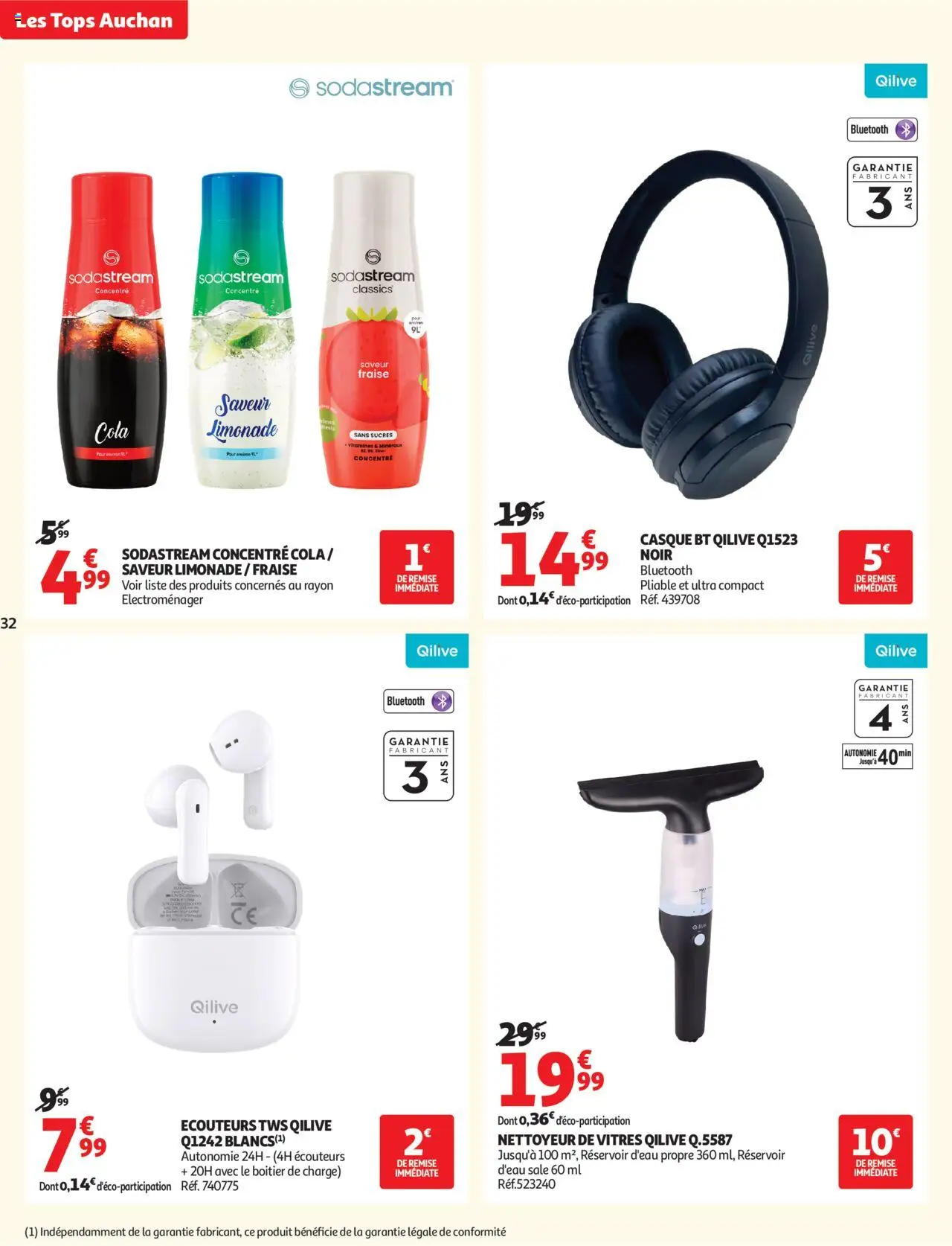 {H1} | Page: 32 | Produits: Écouteurs, Limonade, Réservoir d'eau, Casque
