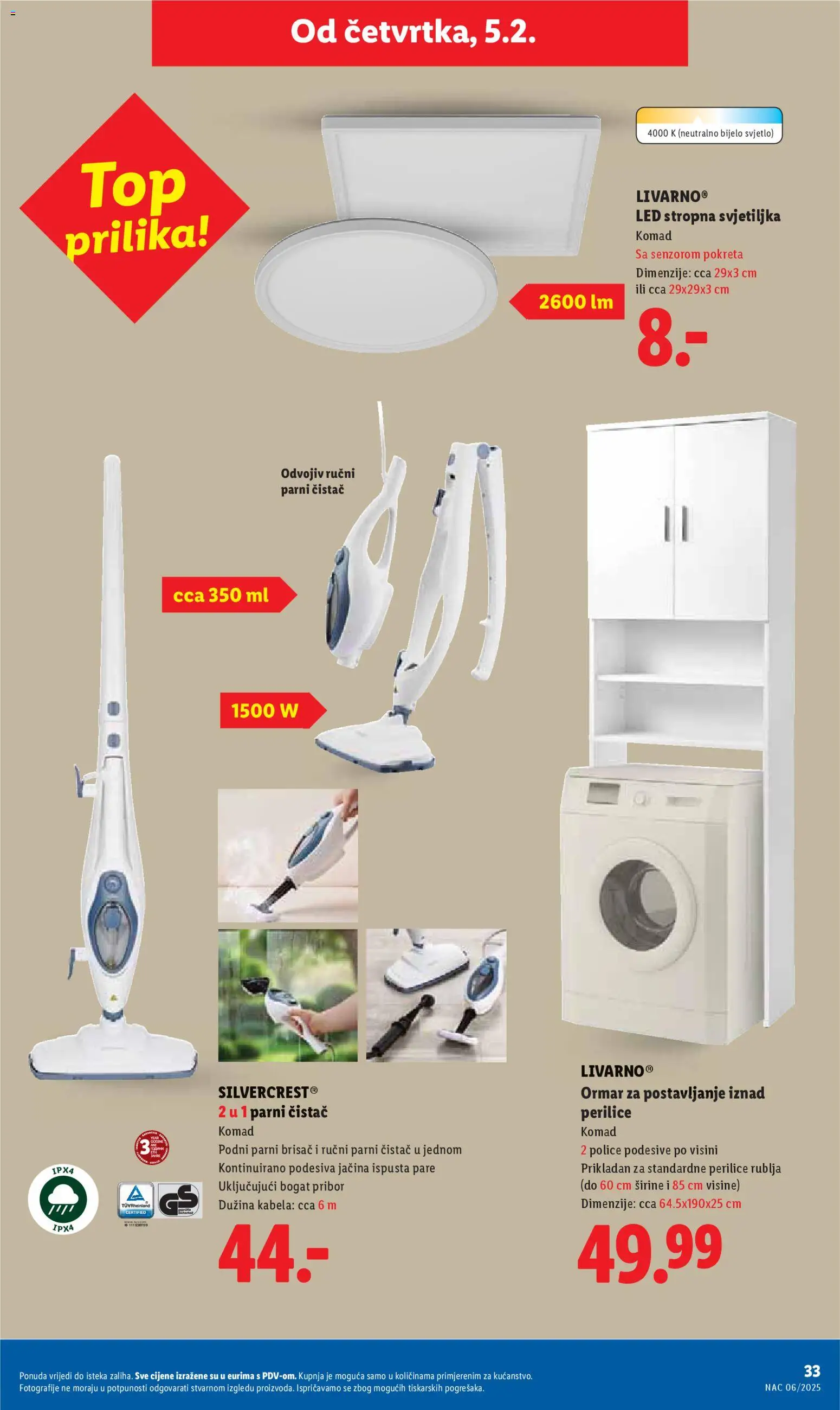 Lidl katalog | vrijedi od 02.02.2026 | Stranica: 33 | Proizvodi: Ormar, Perilice rublja, Svjetiljka, Parni čistač